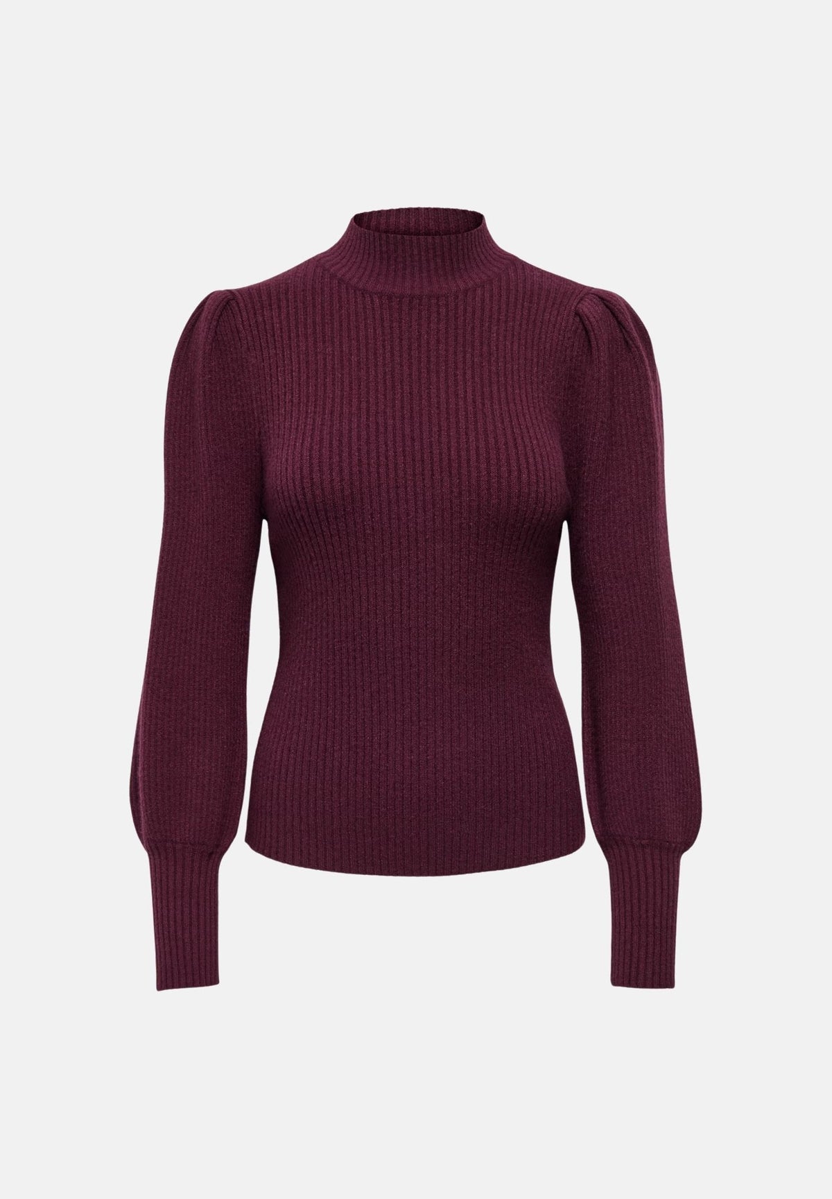 ONLY Dolcevita bordeaux per donna con maniche a palloncino e costine sottili. 15232494 FI ONLY