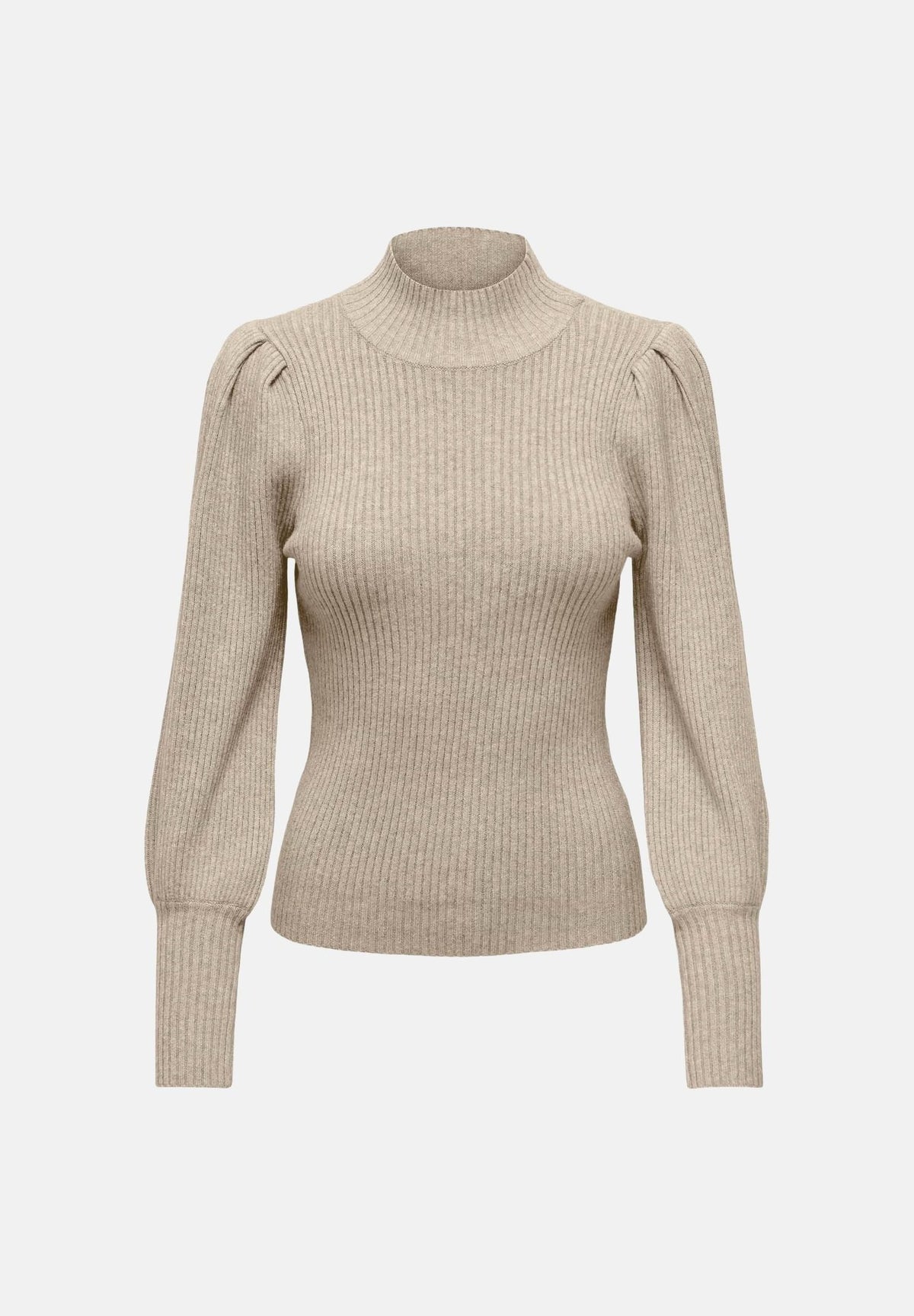 ONLY Dolcevita beige per donna con maniche a palloncino e costine sottili. 15232494 MOME ONLY
