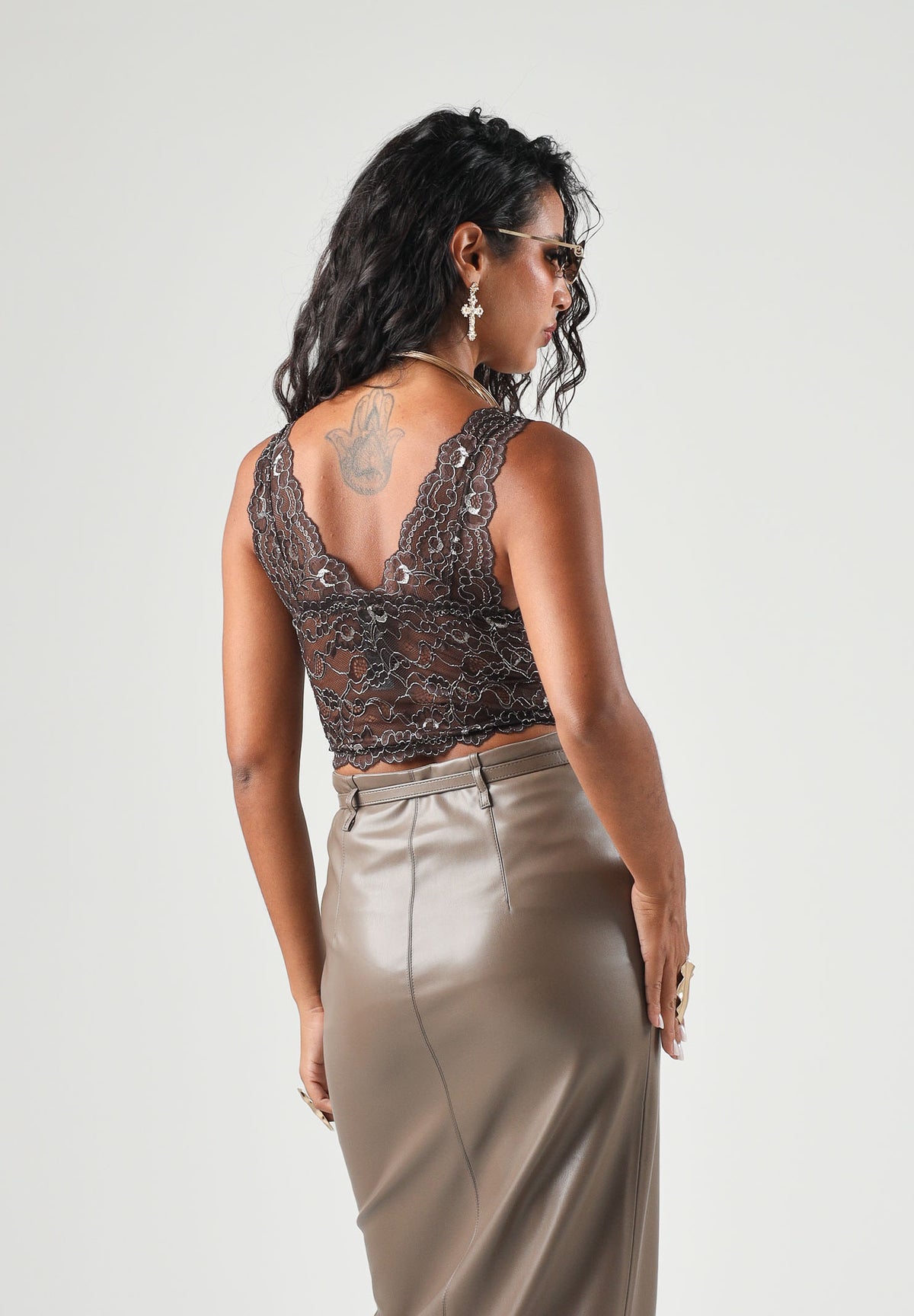 ONLY Bralette ONLLUNA marrone da donna con raffinata lavorazione in pizzo floreale e filato lurex 15244888 COBE ONLY