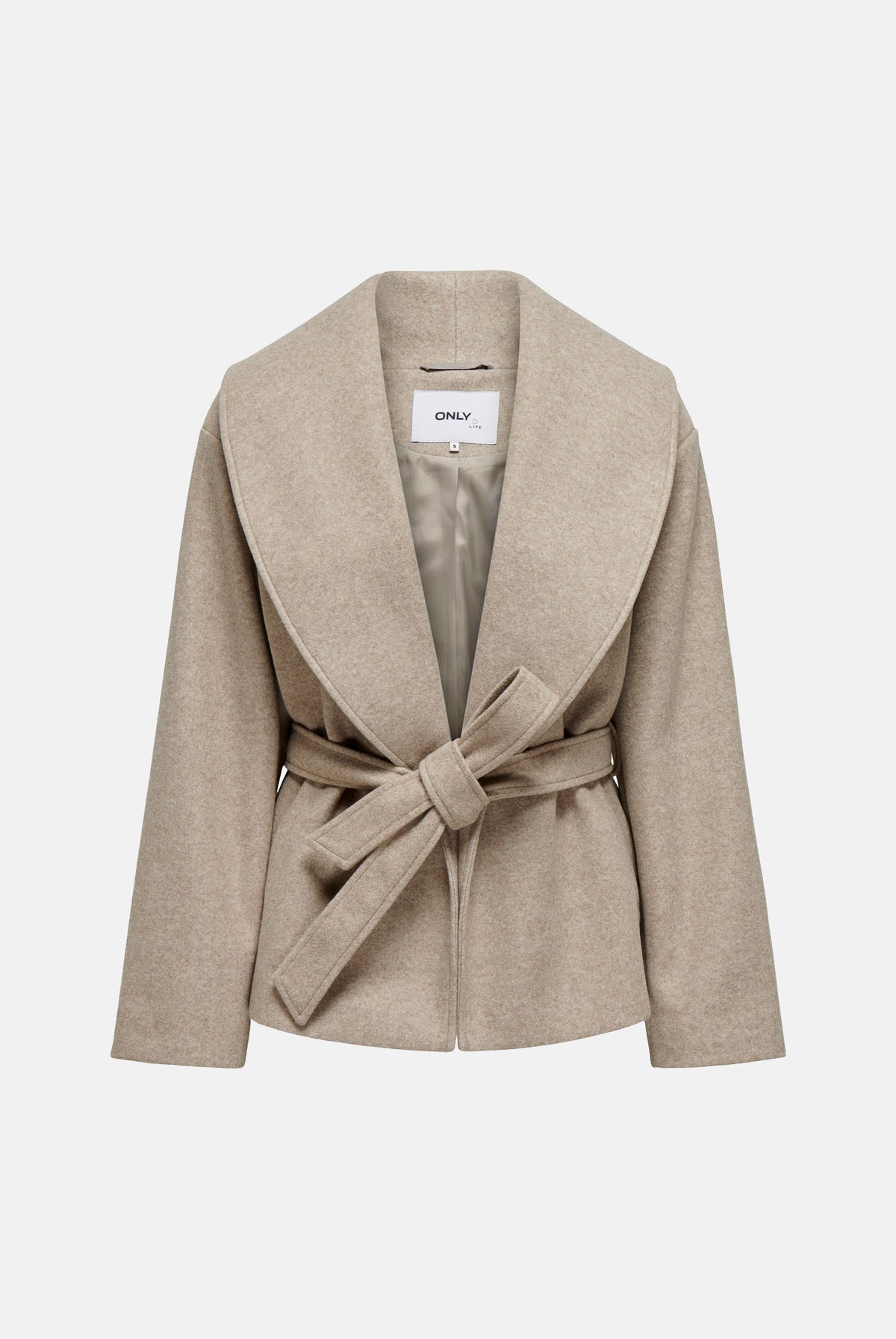 ONLY Cappotto corto ONLLOU SHORT WRAP beige da donna con cintura da annodare in vita e revers ampi 15314352 FU ONLY