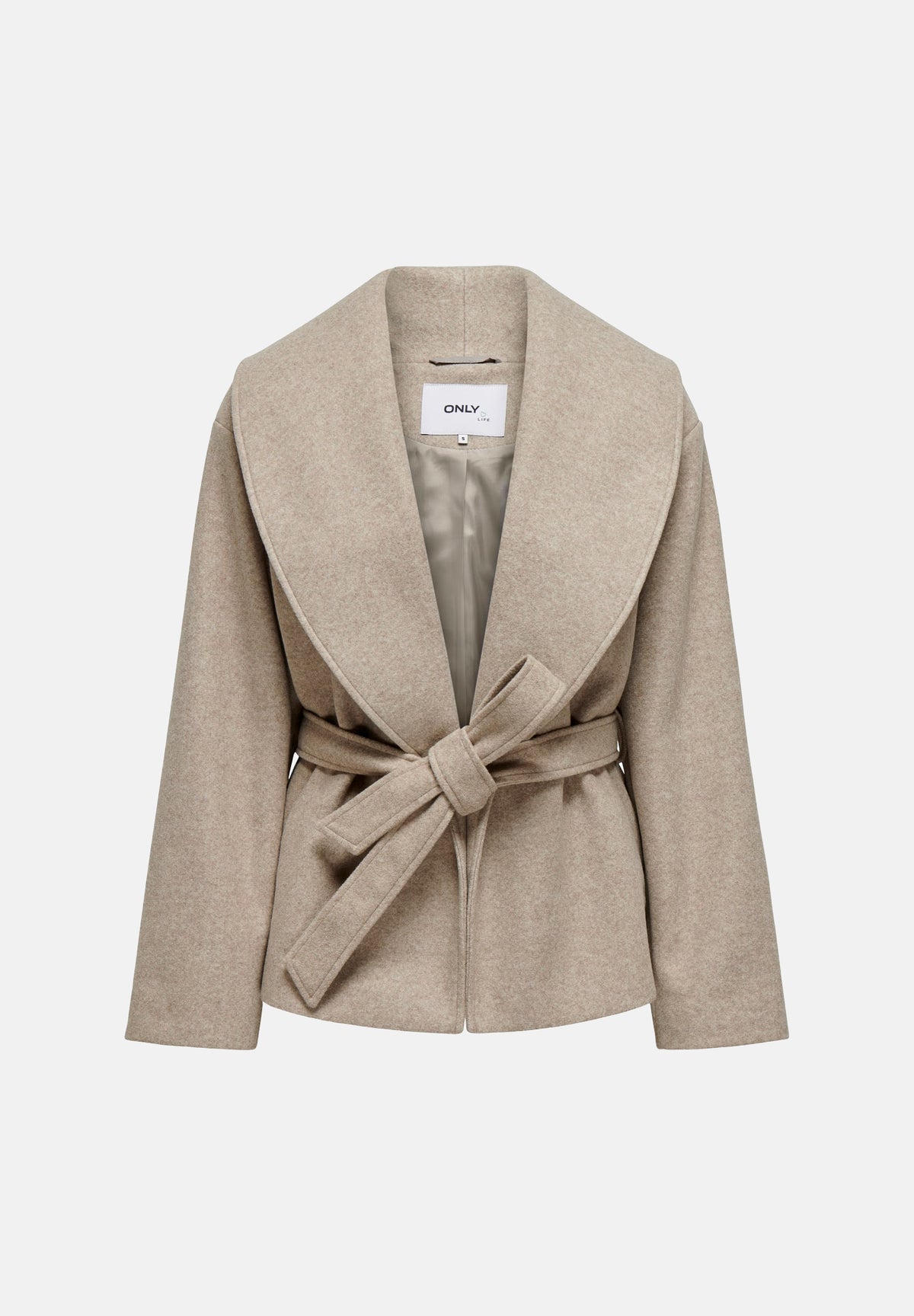 ONLY Cappotto corto ONLLOU SHORT WRAP beige da donna con cintura da annodare in vita e revers ampi 15314352 FU ONLY