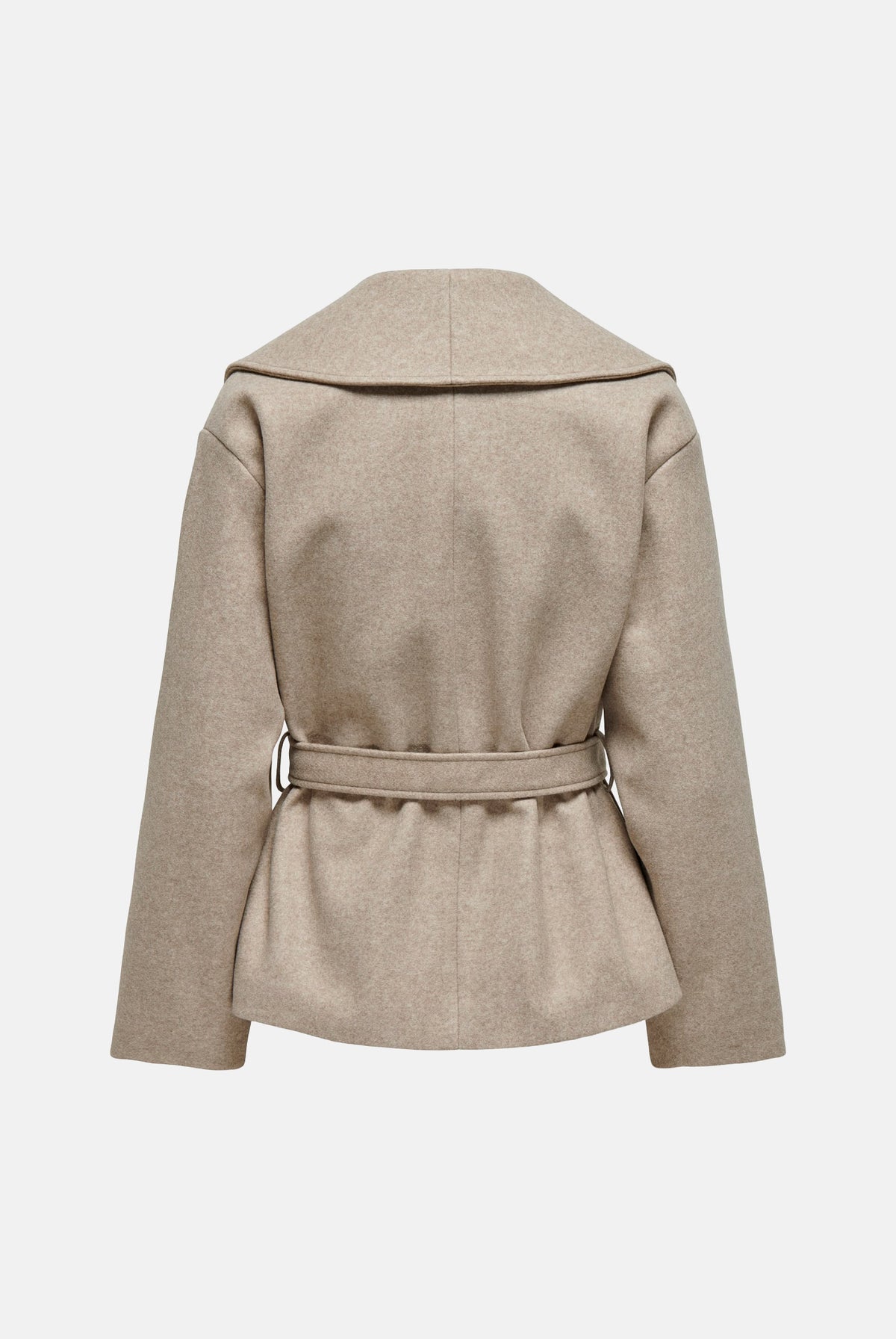 ONLY Cappotto corto ONLLOU SHORT WRAP beige da donna con cintura da annodare in vita e revers ampi 15314352 FU ONLY