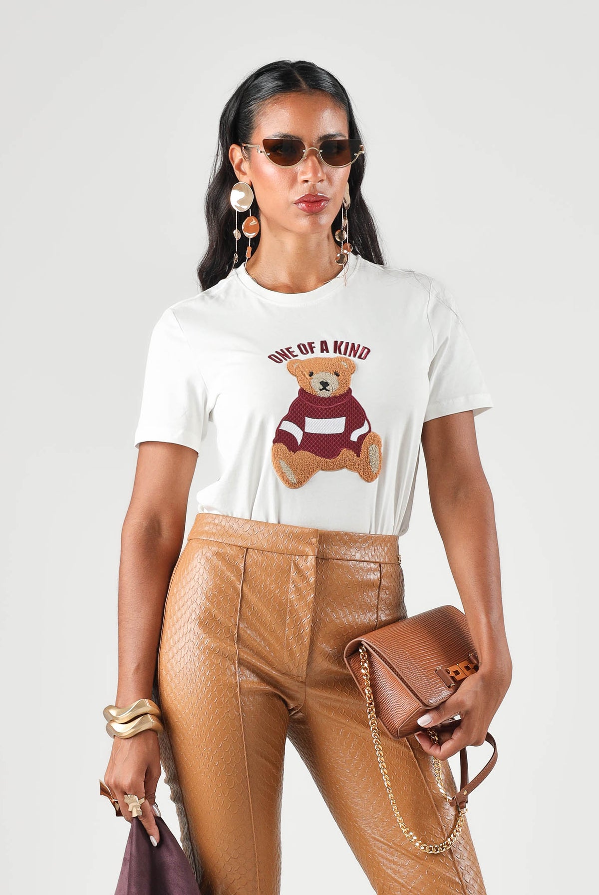 ONLY T-shirt manica corta TEDDY bianca da donna con stampa grafica con orsetto sul petto. 15316954 CLDA ONLY