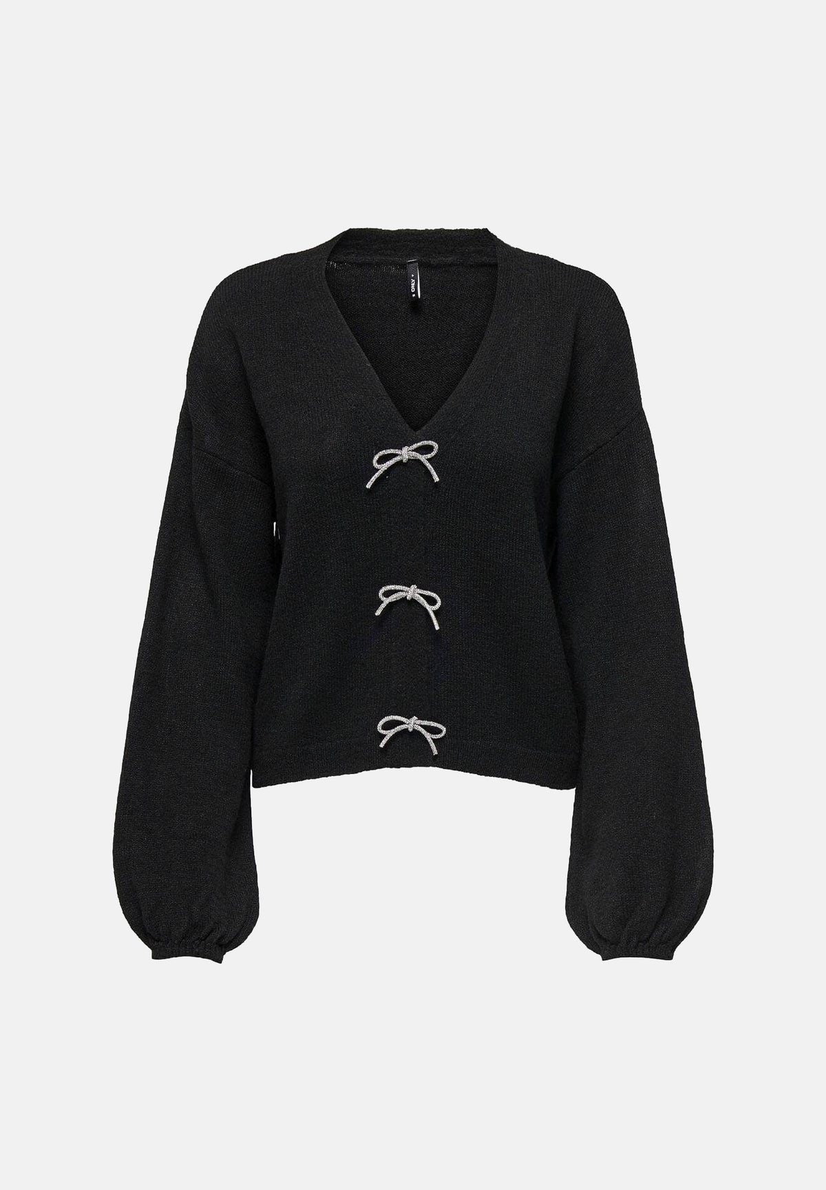 ONLY Cardigan nero per donna con dettagli fiocchetti decorativi. 15343634 BL ONLY