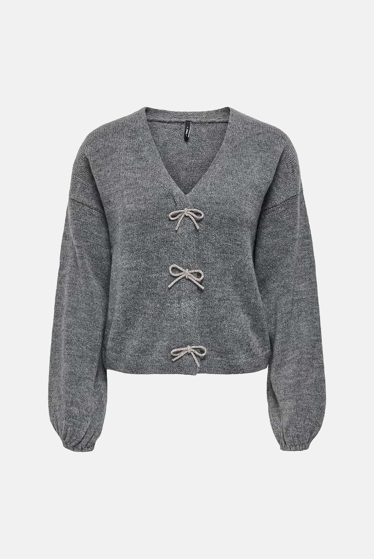 ONLY Cardigan grigio per donna con dettagli fiocchetti decorativi. 15343634 MEGR ONLY