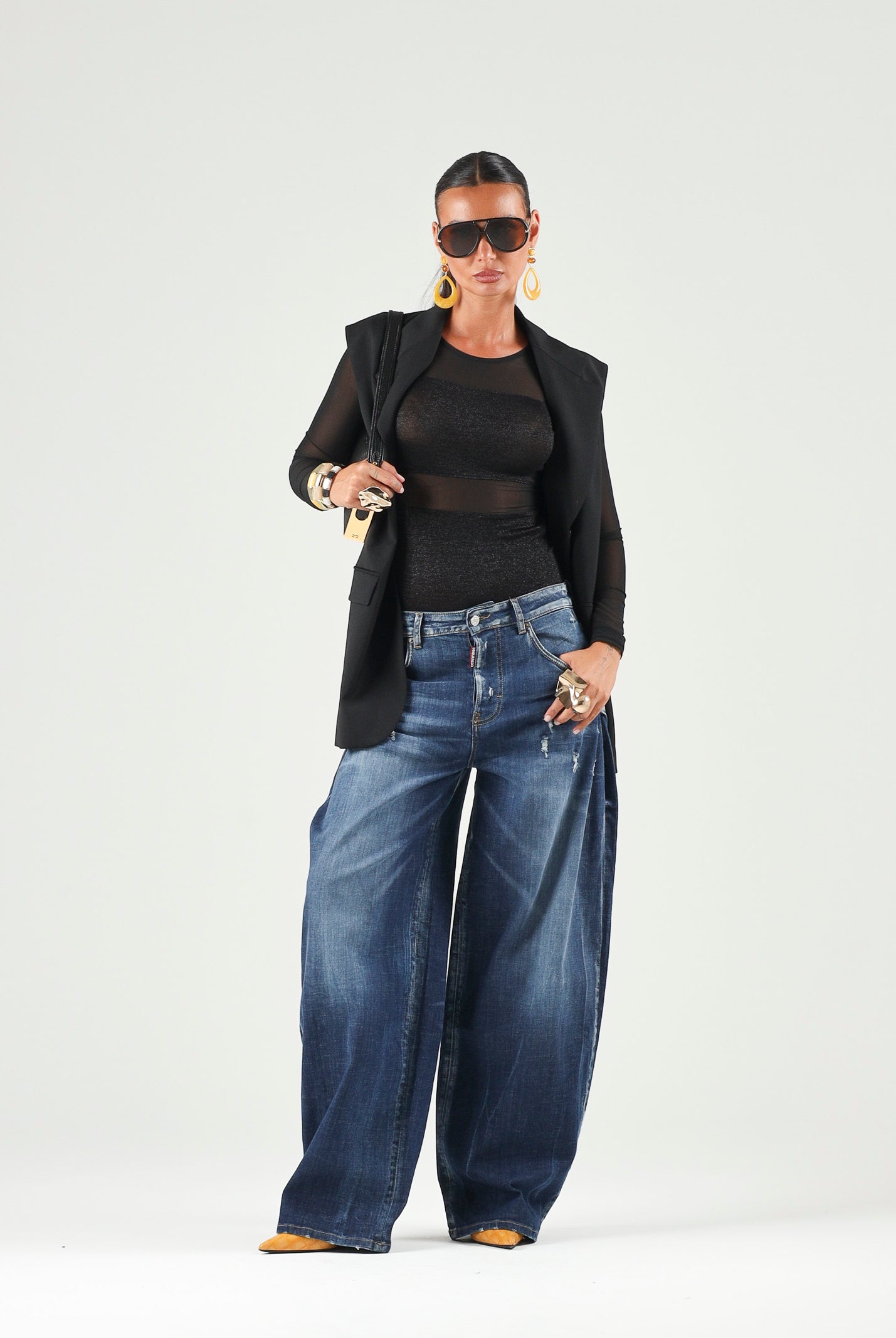 ONLY Body manica lunga nero da donna con dettagli lurex e tulle 15344709 Black ONLY