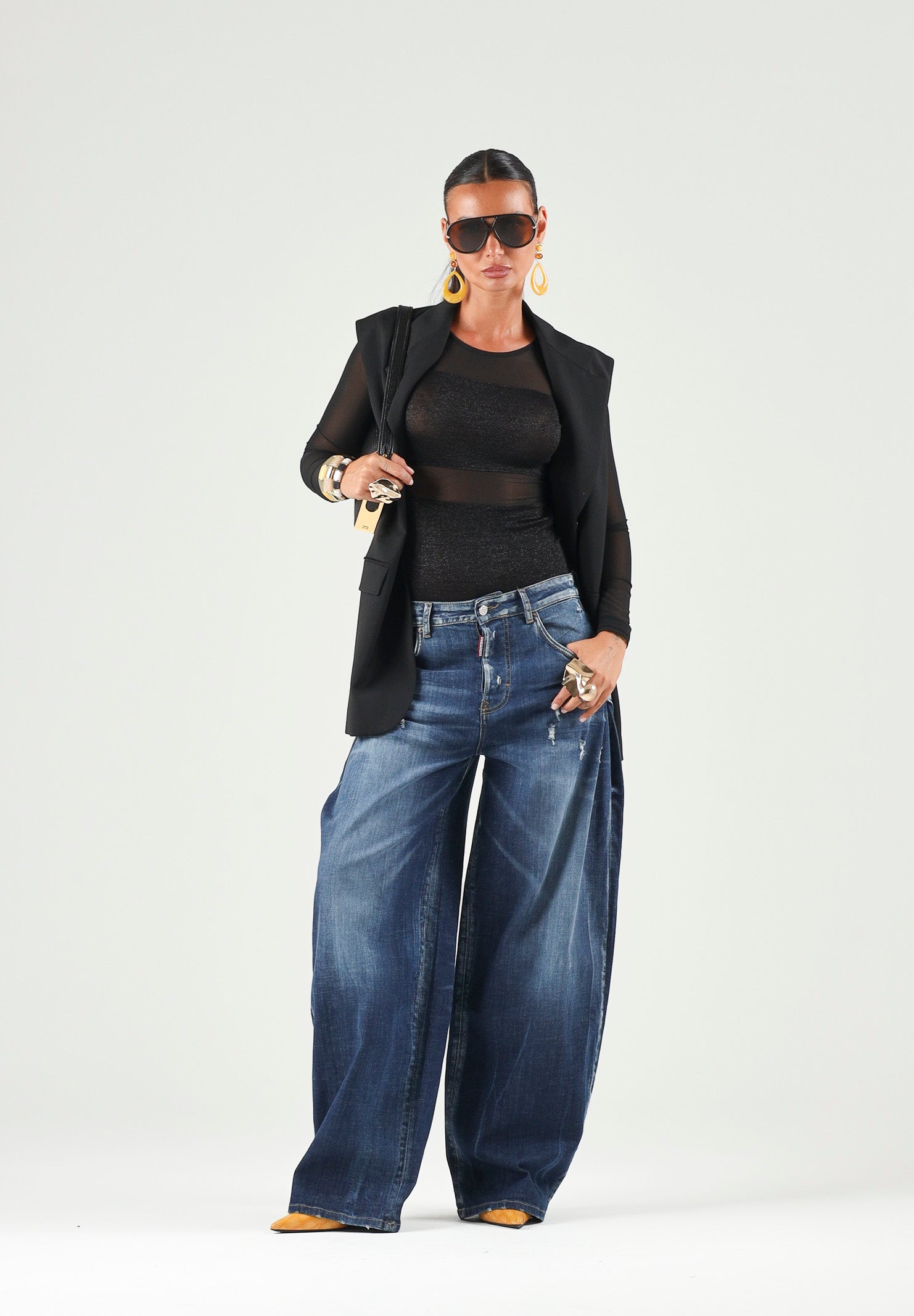 ONLY Body manica lunga nero da donna con dettagli lurex e tulle 15344709 Black ONLY