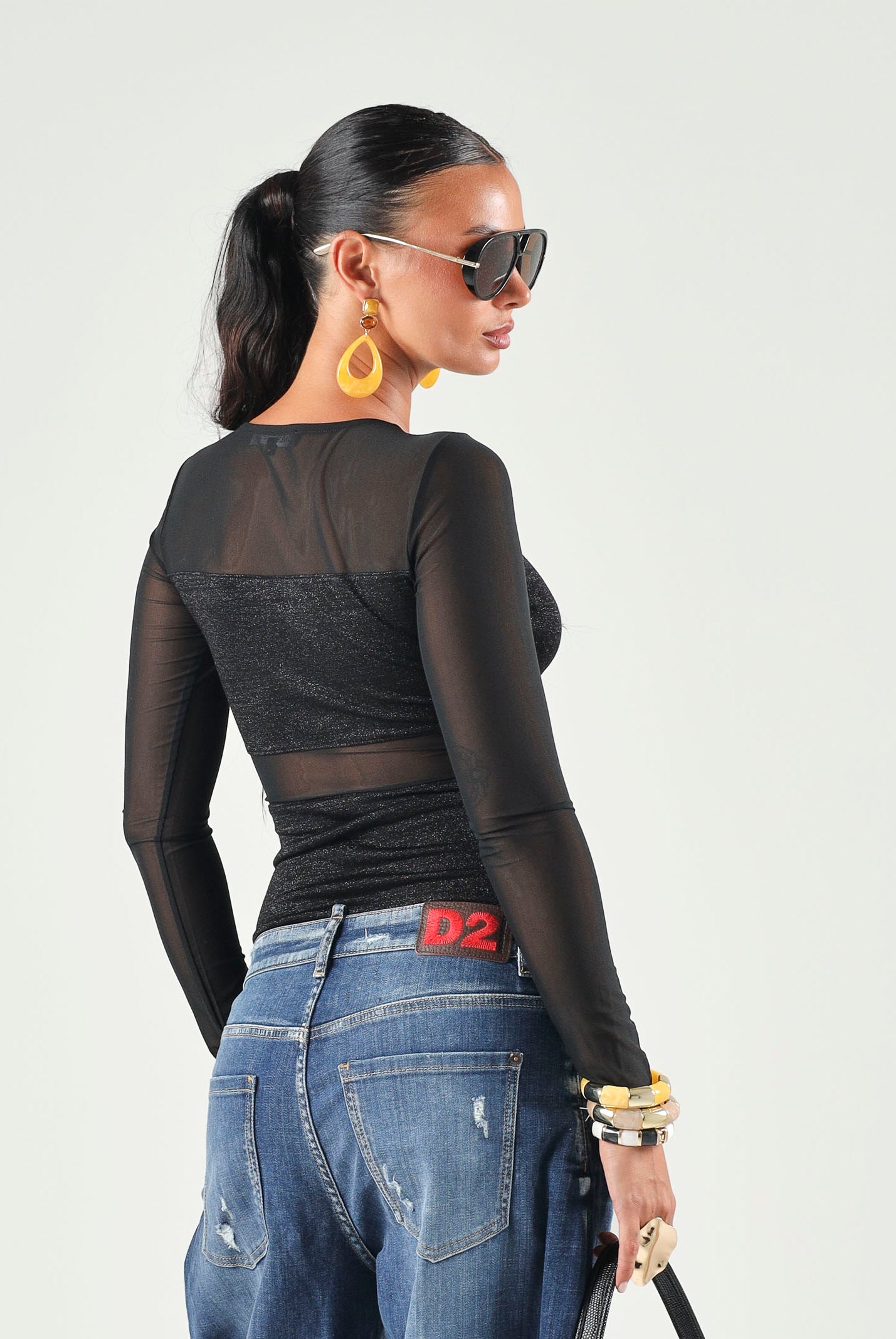 ONLY Body manica lunga nero da donna con dettagli lurex e tulle 15344709 Black ONLY