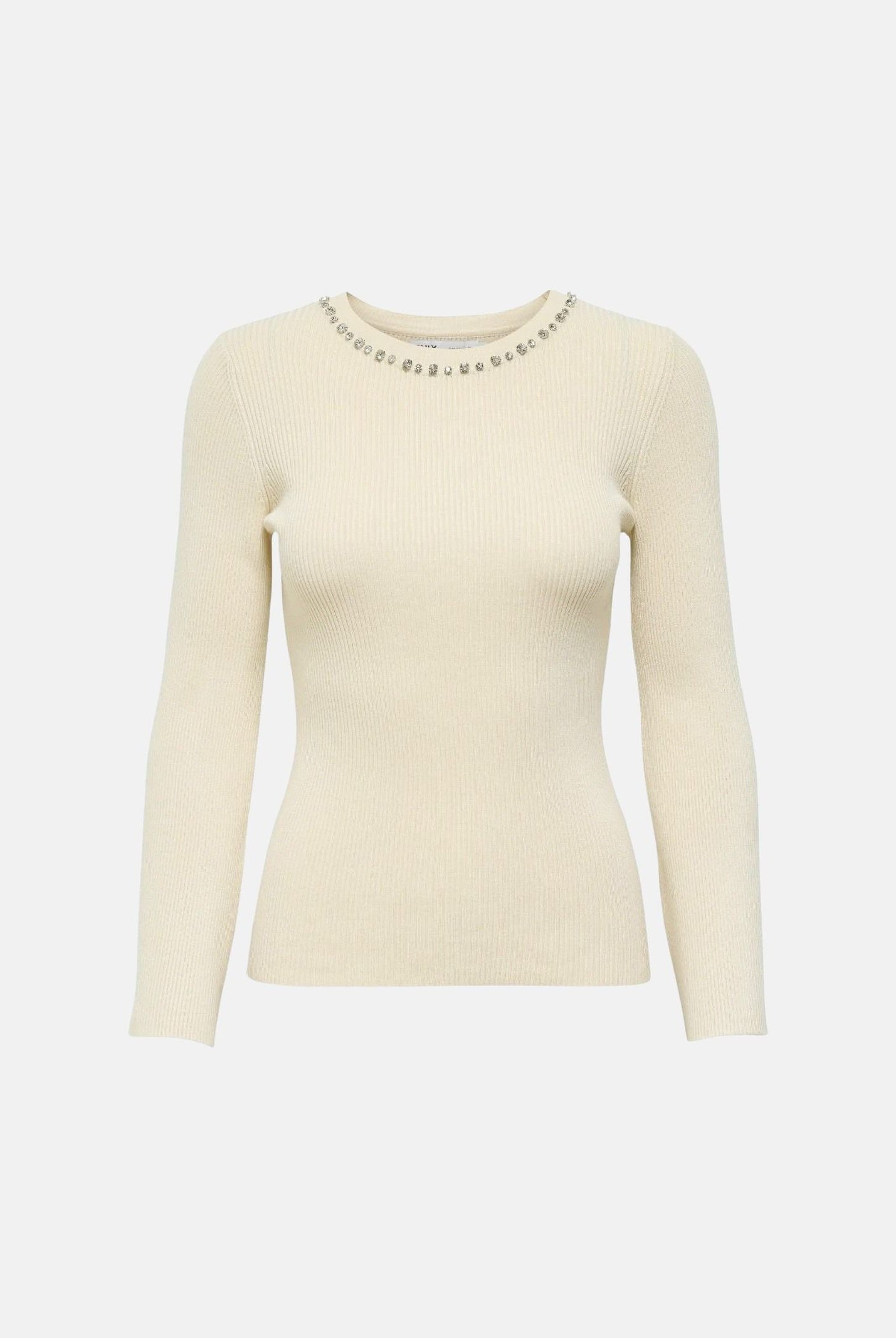 ONLY Pullover NATASCHA birch silver beige chiaro da donna con applicazioni gioiello.<BR/> 15350822 BISI ONLY