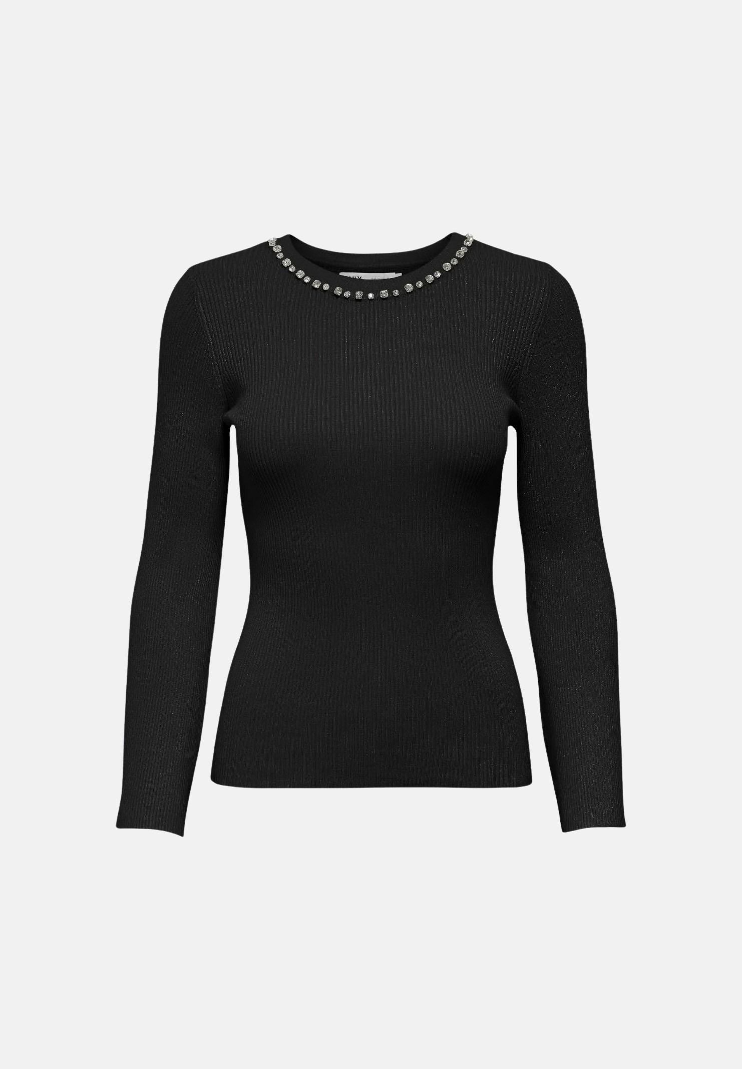ONLY Pullover NATASCHA birch silver nero da donna con applicazioni gioiello<BR/> 15350822 BLSI ONLY