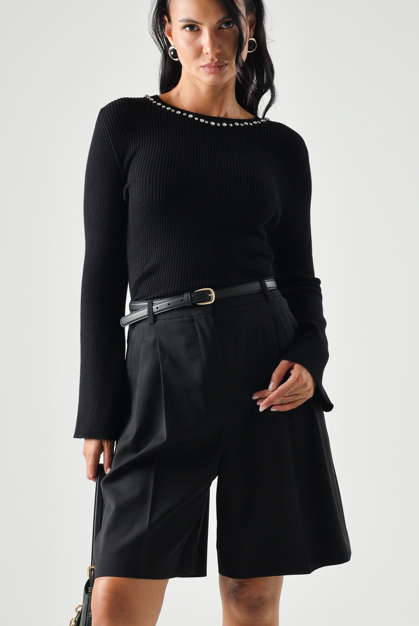 ONLY Pullover NATASCHA birch silver nero da donna con applicazioni gioiello<BR/> 15350822 BLSI ONLY