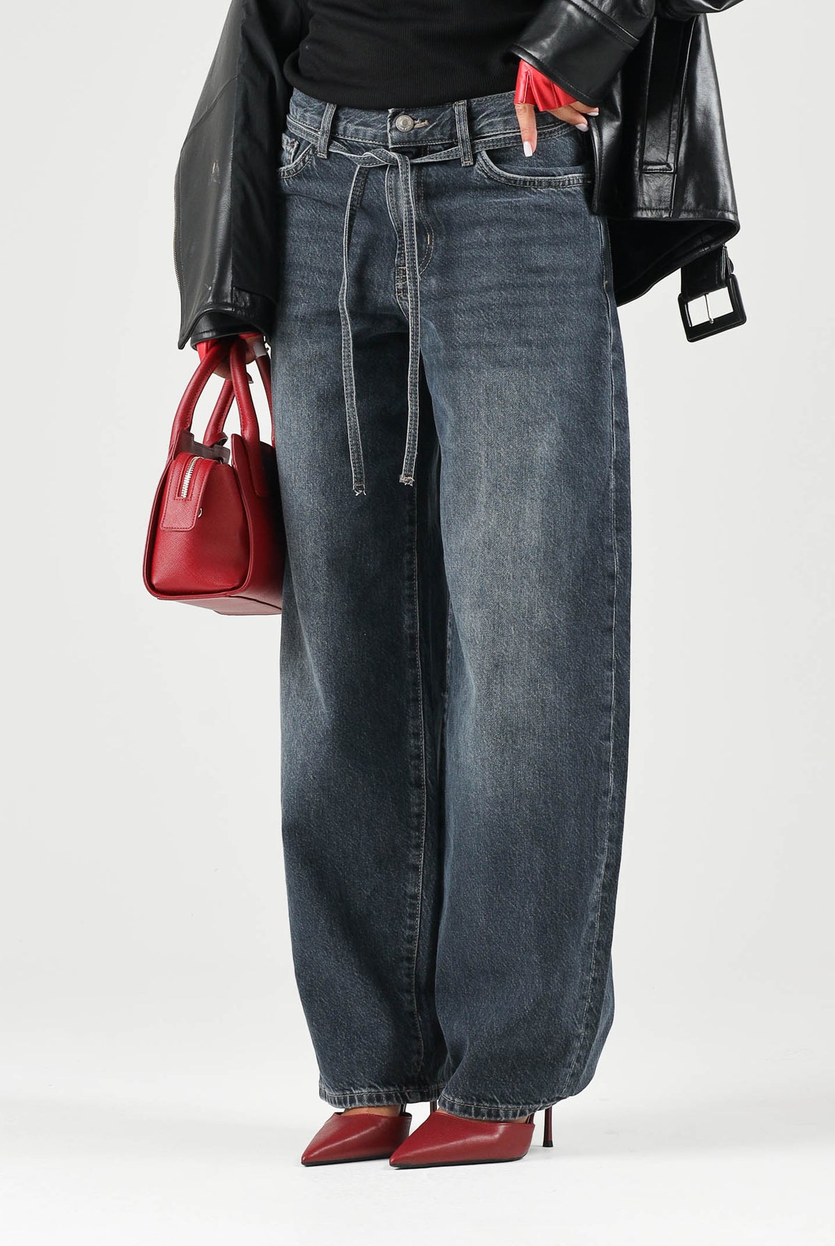 ONLY Jeans ONLJUICY WIDE BELT blu-grigio da donna con cintura in denim coordinata da annodare 15355603 SP ONLY