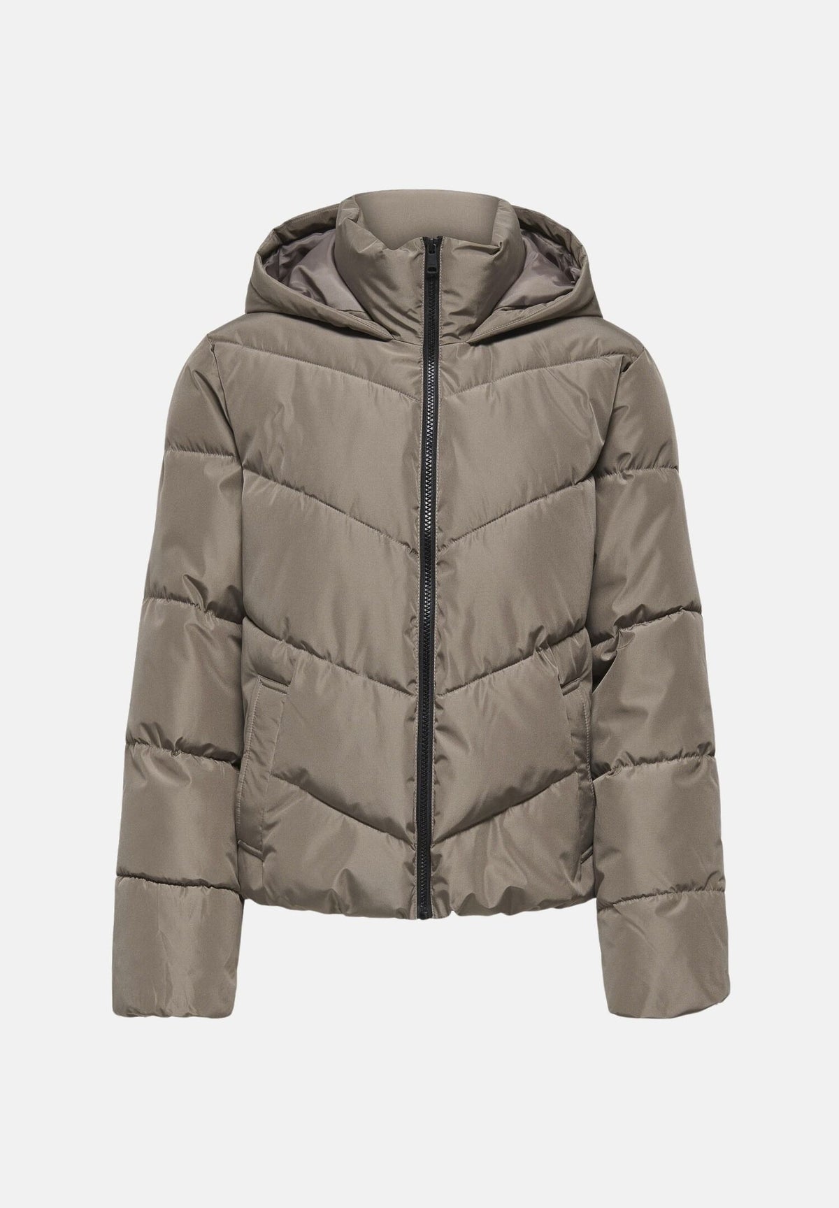 ONLY Piumino ONLCLAIR tortora da donna con pratico cappuccio integrato e trapuntatura geometrica 15373797 WA ONLY