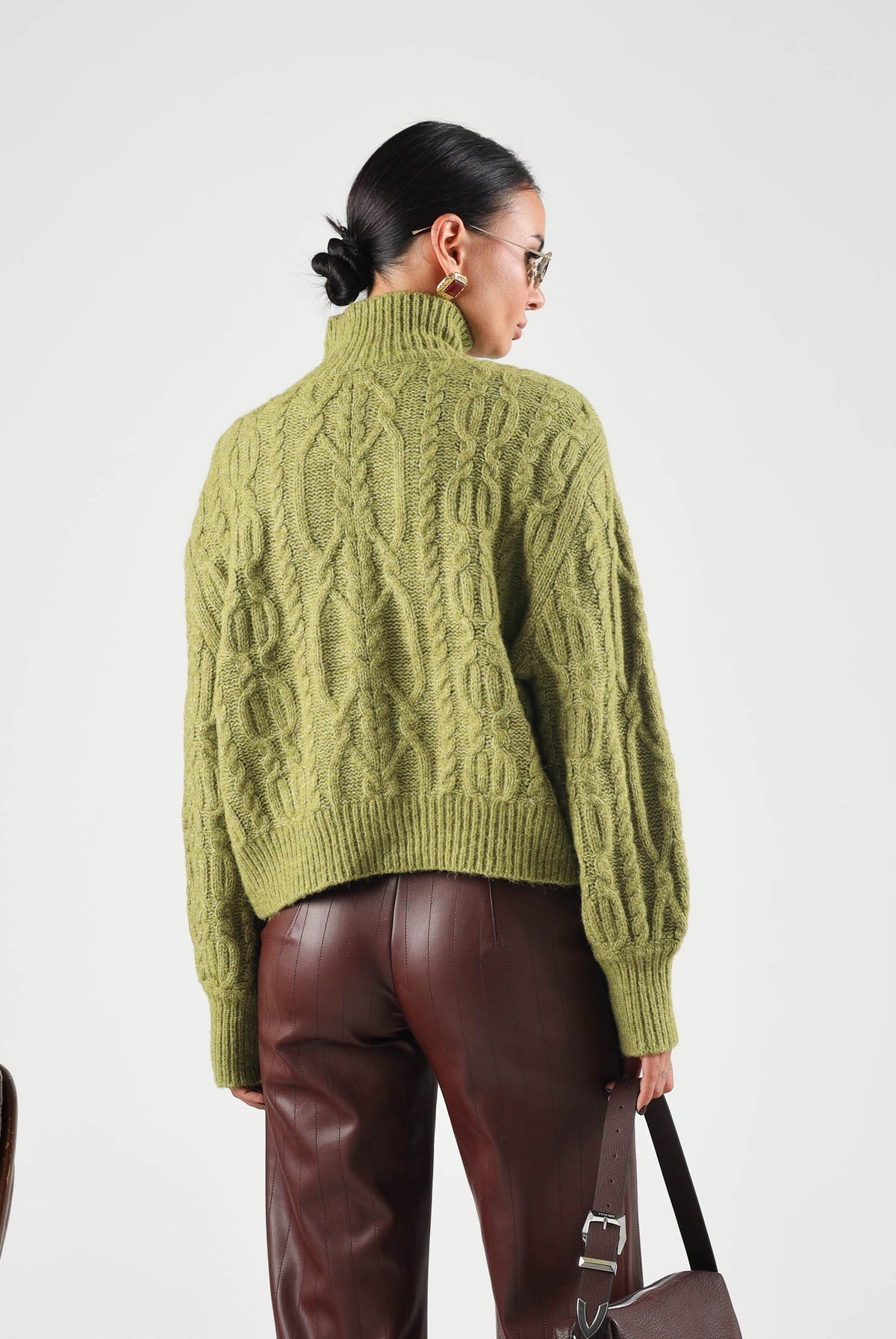 ONLY Maglione collo alto ONLHILDE LS SHORT CABLE KNT verde oliva mélange da donna 15375336 CASE ONLY