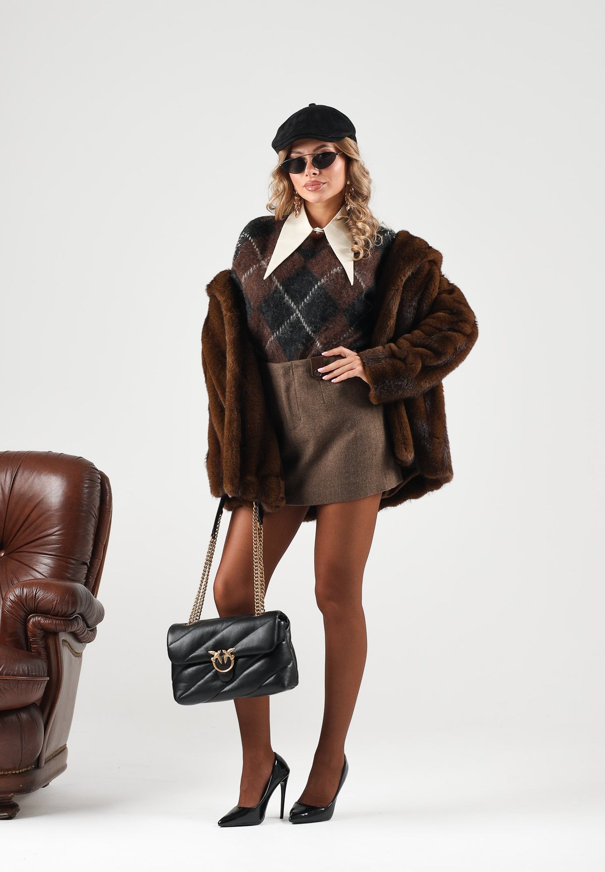 ONLY Maglione girocollo ONLNOEME coffe bean-marrone da donna con fantasia a quadri 15378140 COBE ONLY
