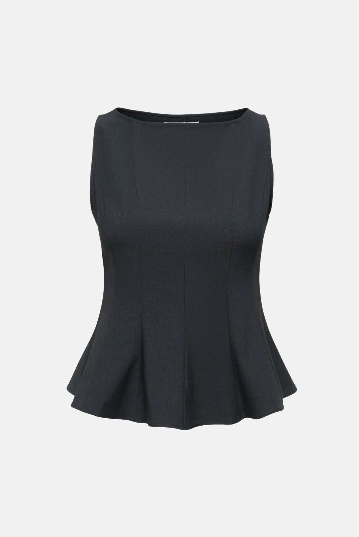 ONLY Top smanicato dark grey-grigio scuro per donna con scollo rotondo e fondo svasato a balza. 15378689 DAGR ONLY
