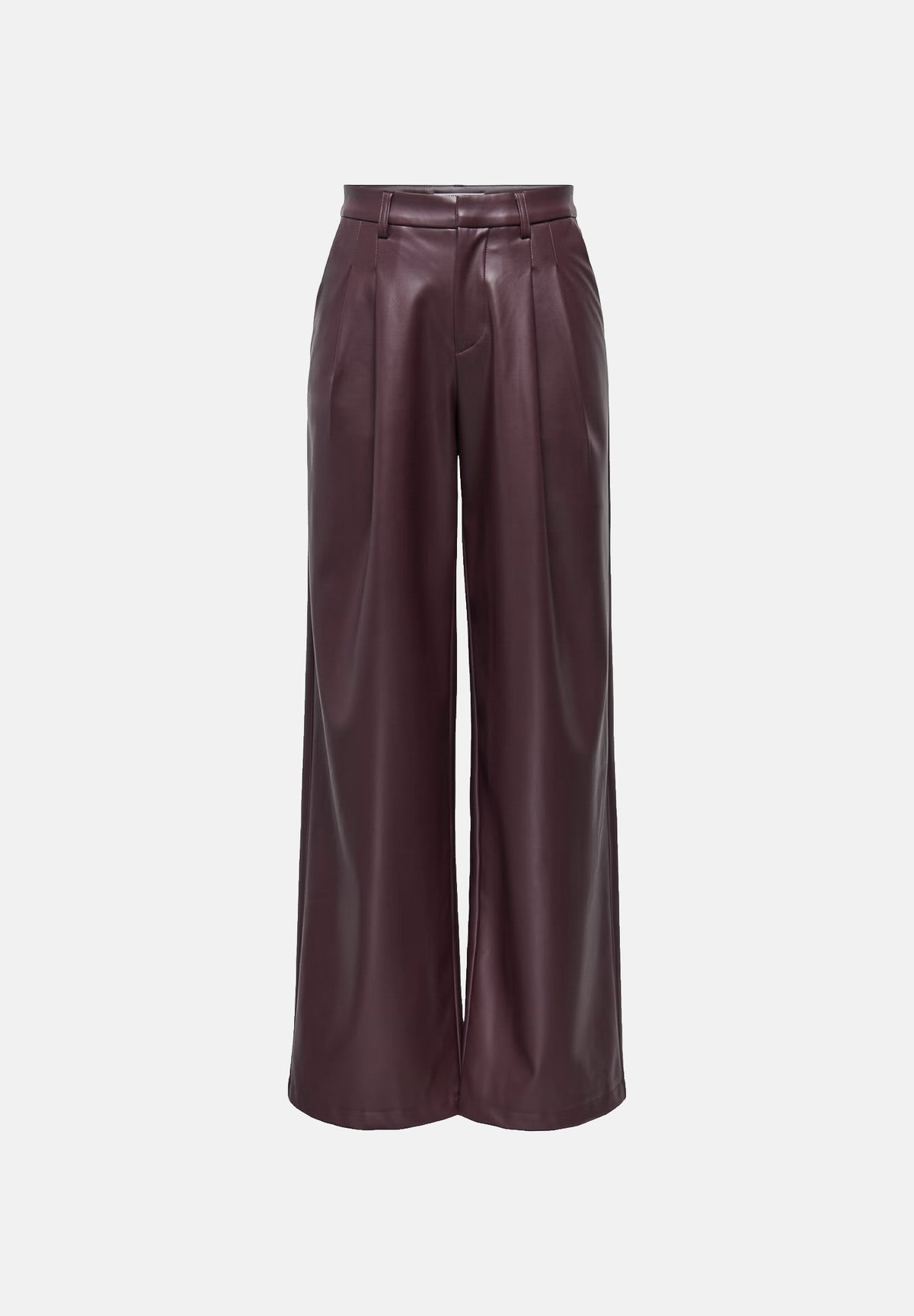 ONLY Pantaloni a palazzo ONLNIELLA WIDE LEG FIT Fudge bordeaux scuro da donna, in similpelle con finitura leggermente lucida, vita alta, pinces anteriori e gamba ampia. 15378766 FU ONLY