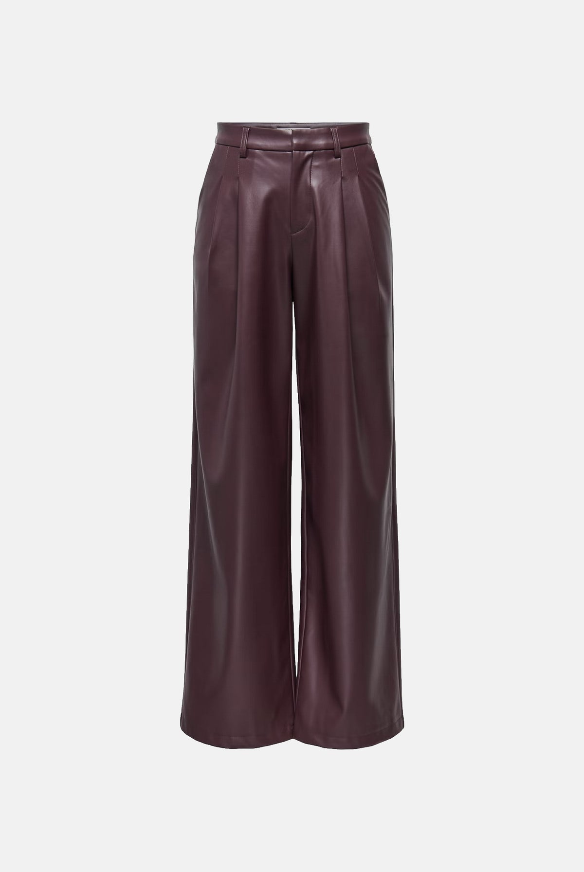ONLY Pantaloni palazzo ONLNIELLA WIDE LEG FIT Fudge bordeaux scuro da donna, in similpelle leggermente lucida, a vita alta con pinces anteriori e gamba ampia 15378766 FU ONLY