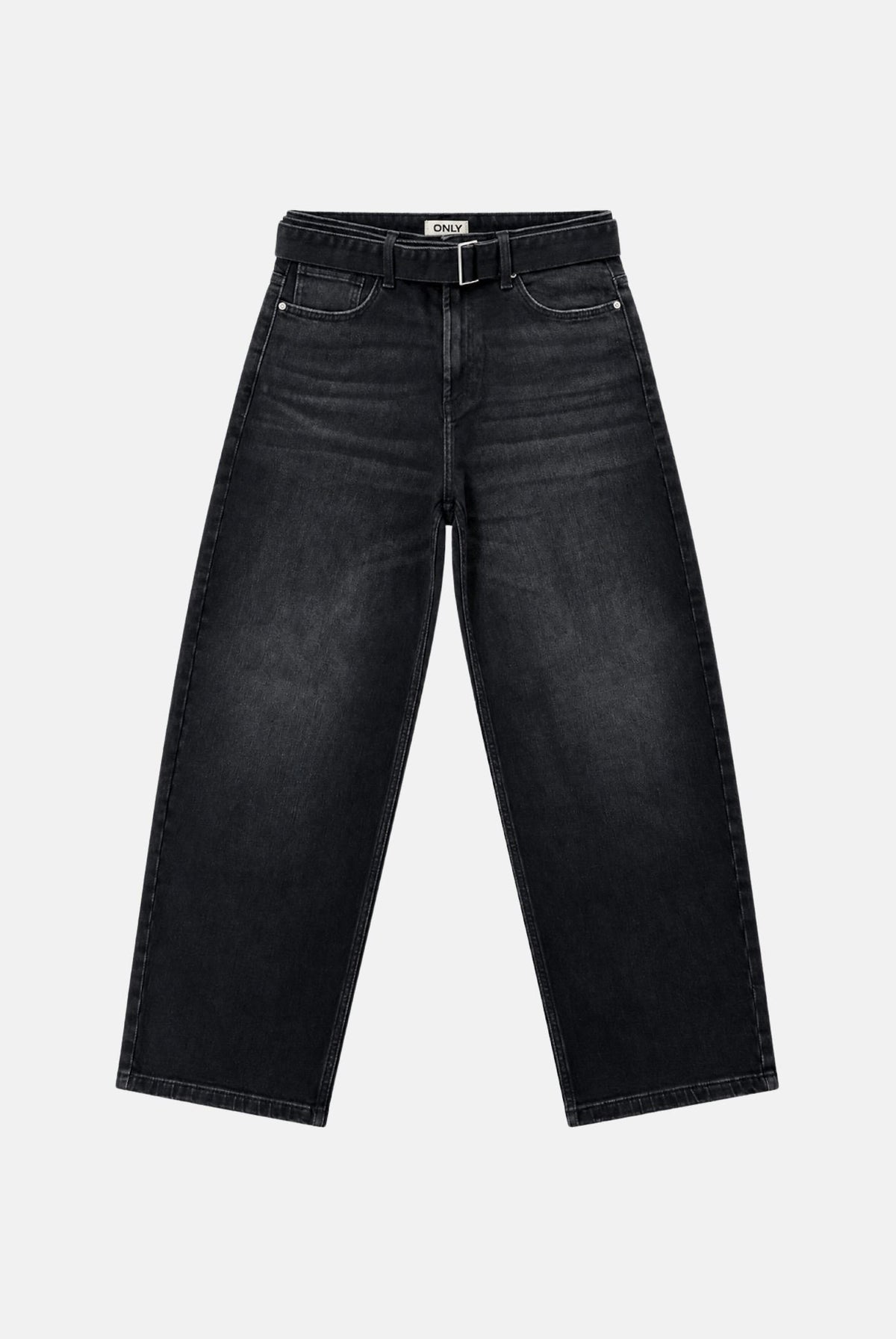 ONLY Jeans FENANDA nero slavato per donna con cintura integrata e linea barrel alla caviglia. 15382421 WA ONLY