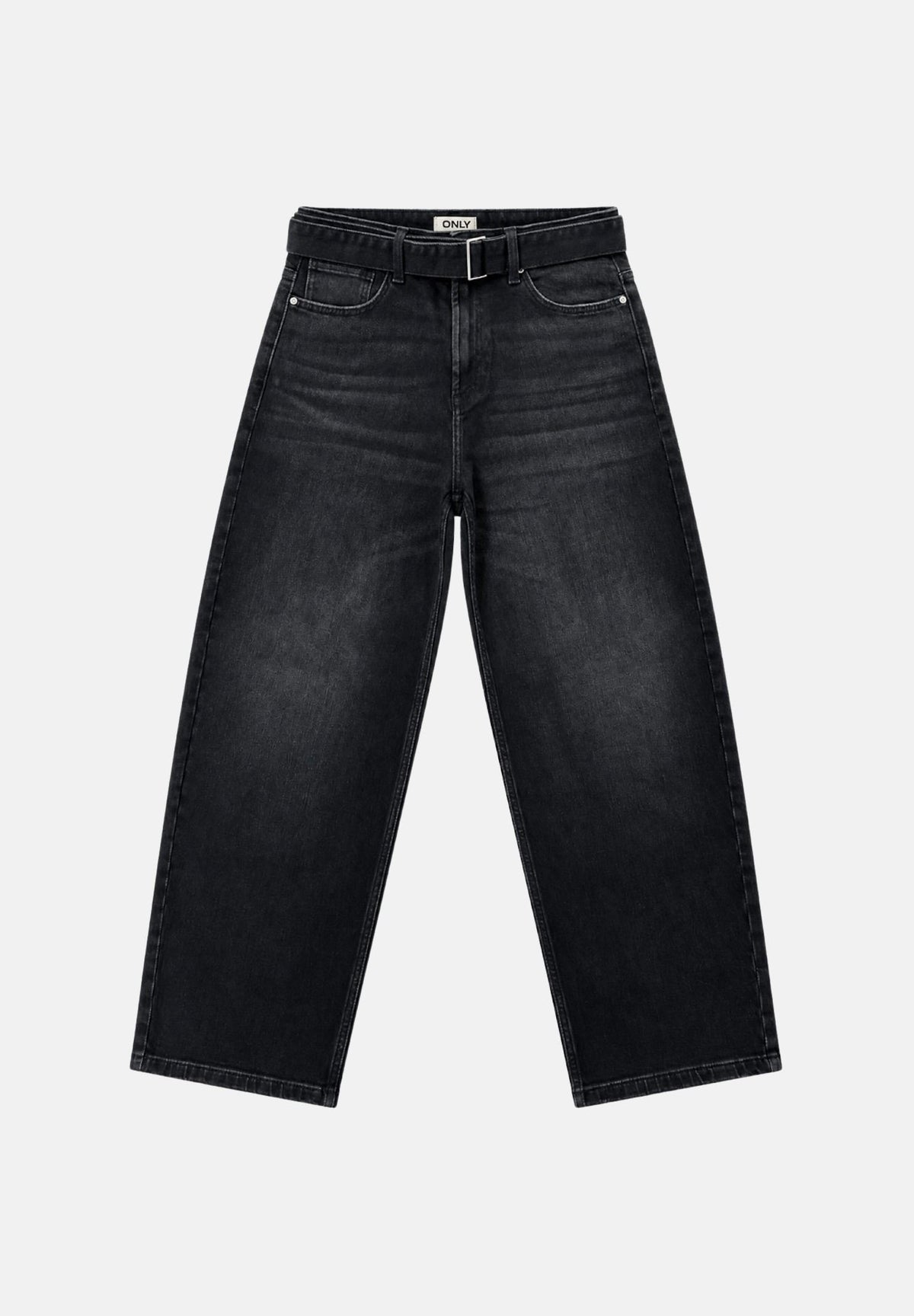 ONLY Jeans FENANDA nero slavato per donna con cintura integrata e linea barrel alla caviglia. 15382421 WA ONLY