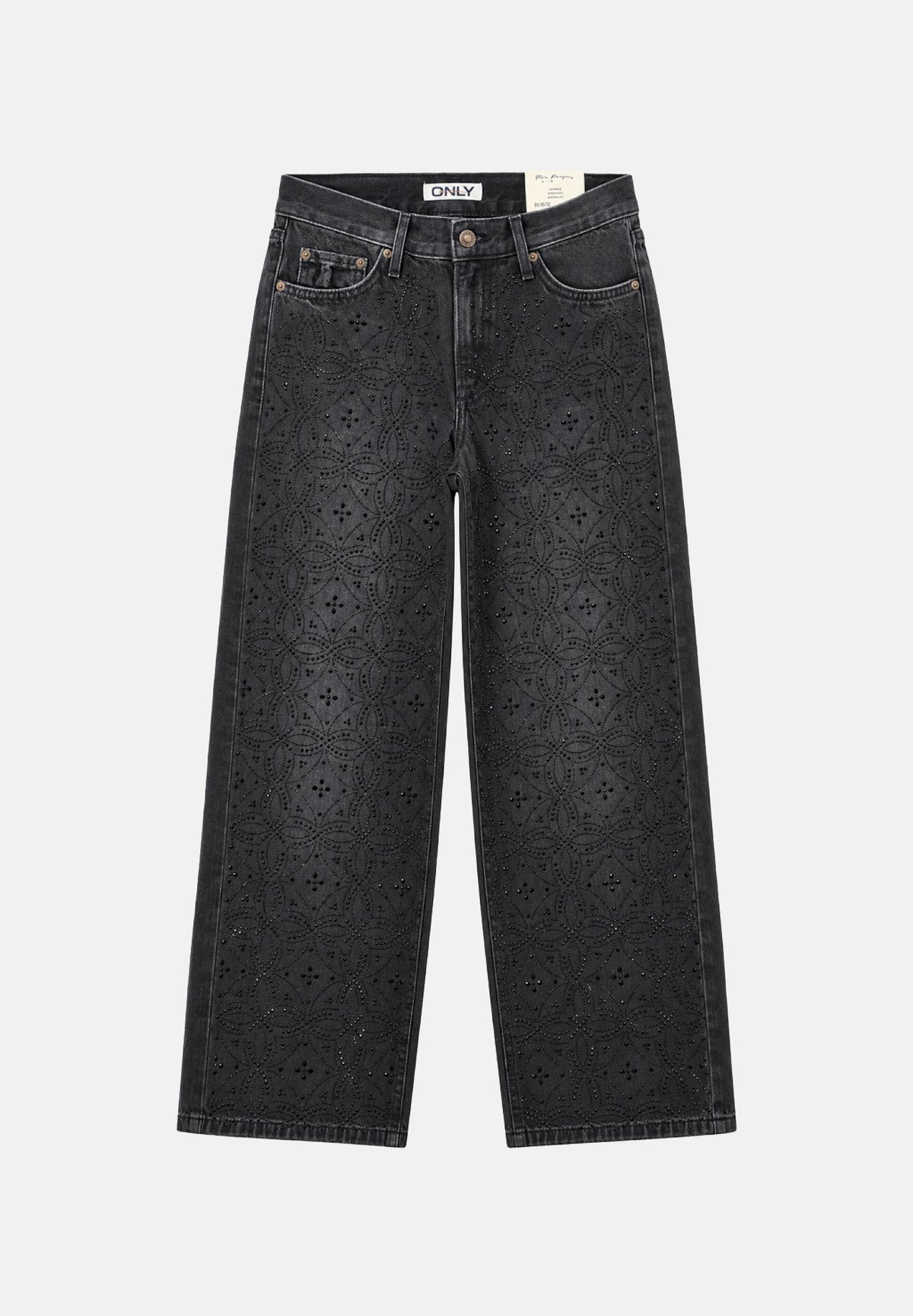 ONLY Jeans nero RHIN con strass da donna con gamba ampia 15383018 WA ONLY