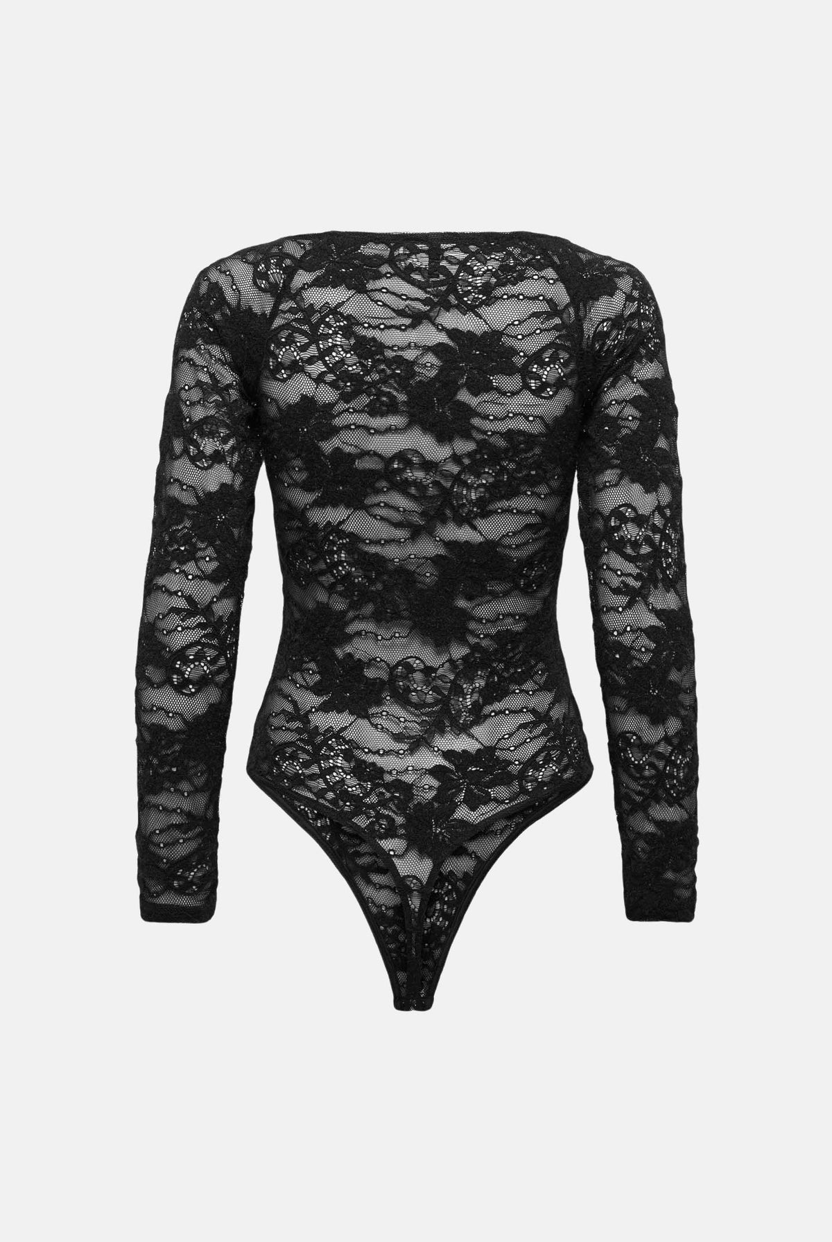 ONLY Body ONLRUE L/S LACE BODYSTOCKING nero da donna con fantasia in pizzo trasparente 15384367 BL ONLY