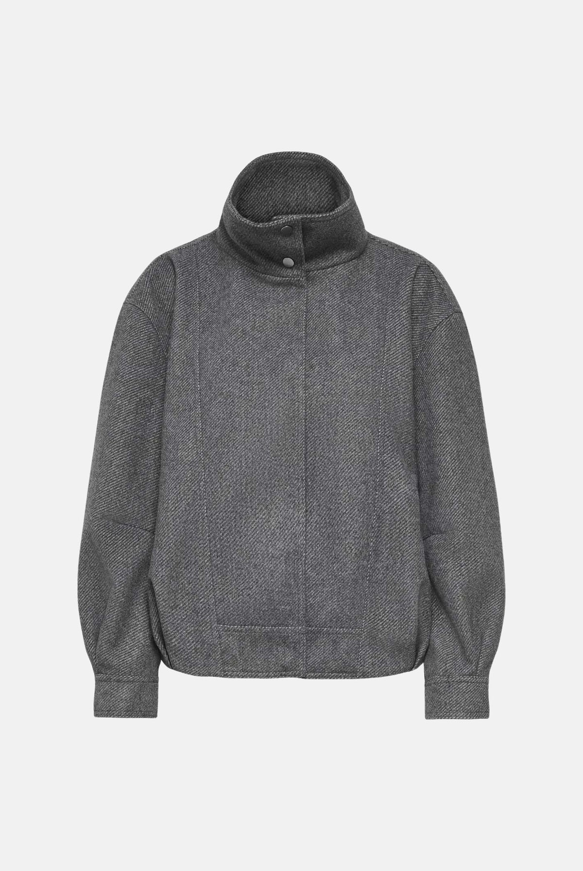 ONLY Cappotto corto ONLASTA HIGH COLLAR Dark Grey Melange grigio scuro da donna, con collo alto, bottoni a pressione e tasche laterali. 15384778 DAGR ONLY