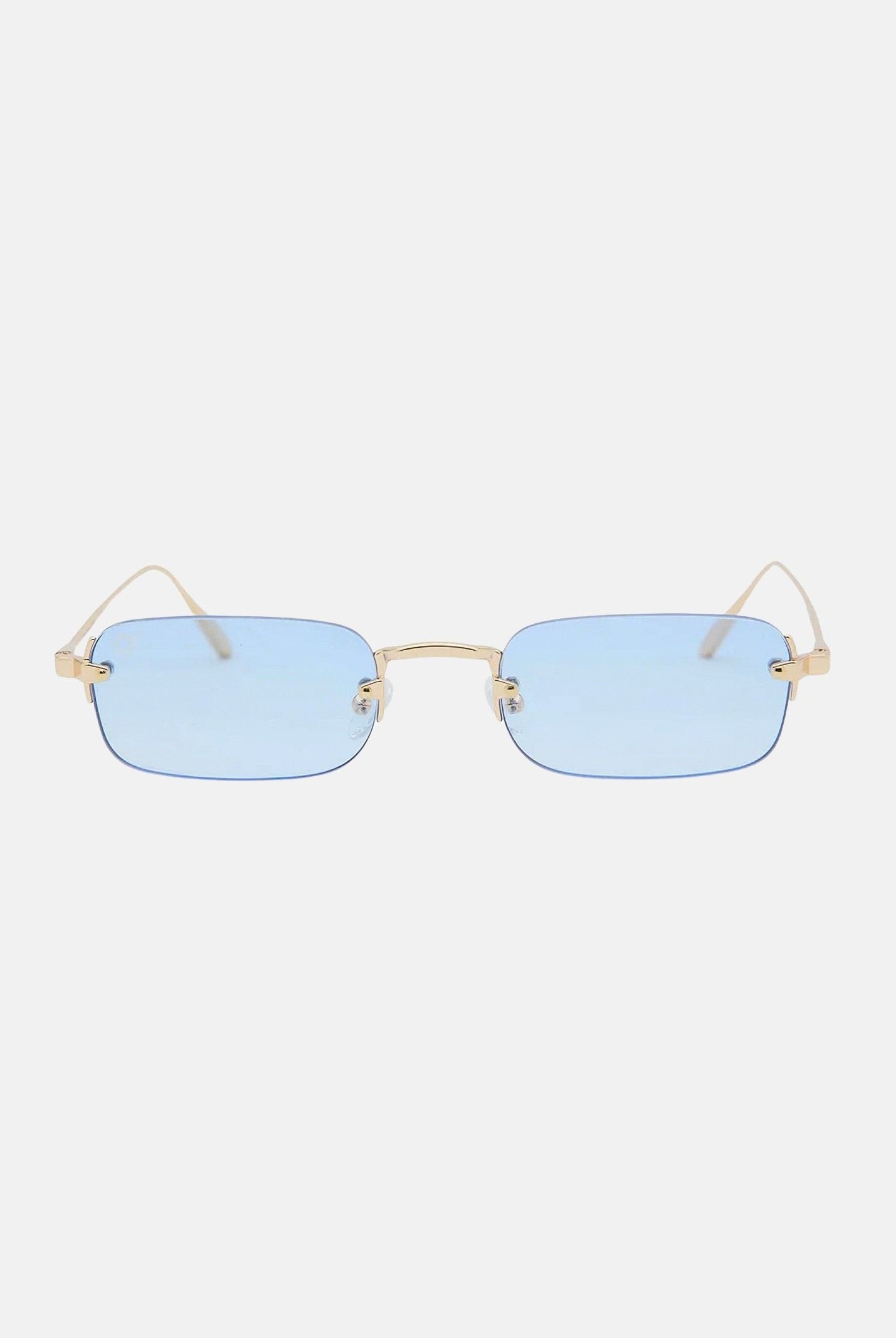 OS SUNGLASSES Occhiali da sole VOLOS, per uomo e donna, con montatura sottile in metallo e lenti geometriche azzurre. OS2073 C02 OS SUNGLASSES