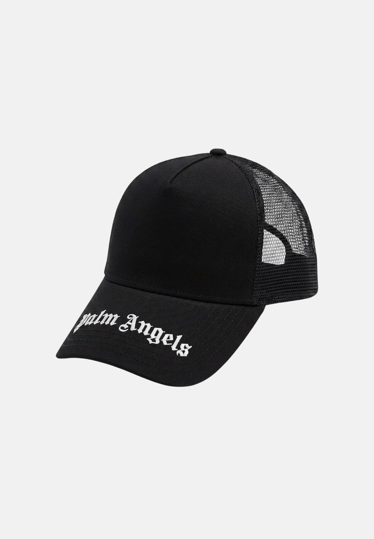 PALM ANGELS Cappello BASEBALL TRUCKER Black White nero e bianco per uomo e donna, con retro in rete e scritta sulla visiera.<BR/> BK00CMZ1124 V1 PALM ANGELS