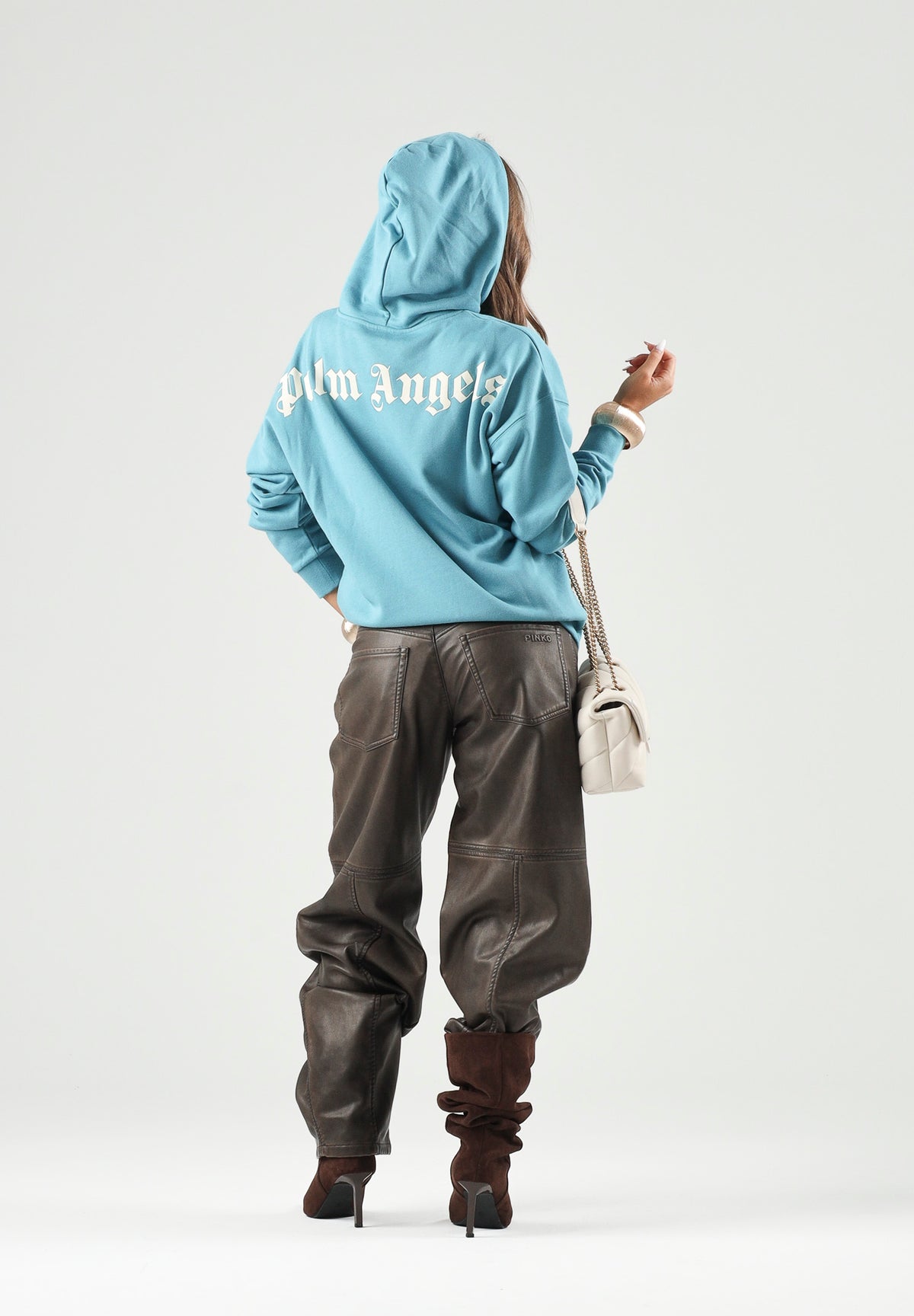 PALM ANGELS Felpa con cappuccio BEAR HOODIE ottanio per donna, ragazza e bambina con logo stampato a contrasto F6PAJBHS011 1527 PALM ANGELS