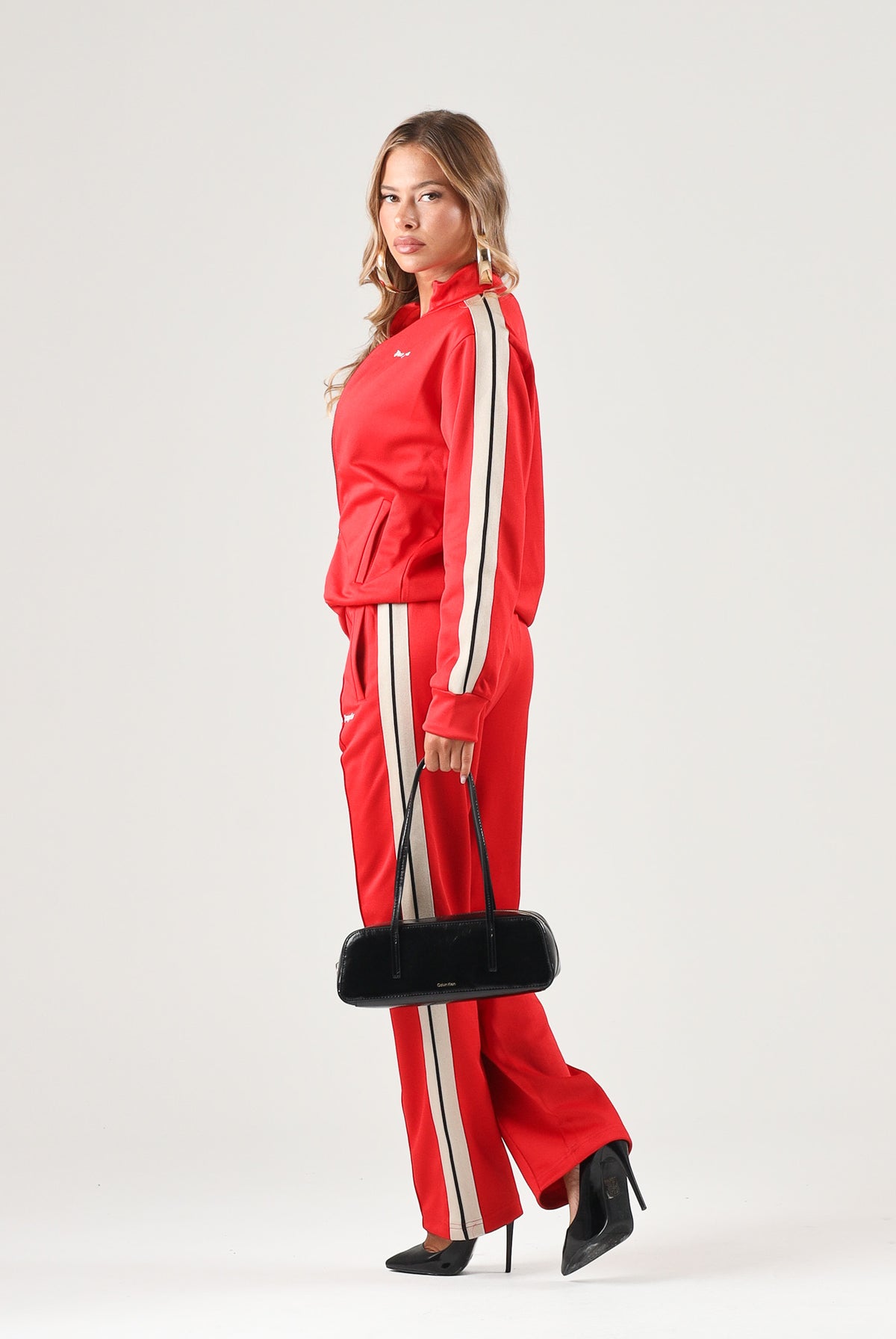 PALM ANGELS Felpa con zip rossa per donna, ragazzi e bambini con<BR/>bande laterali a contrasto lungo le maniche F6PAJBJK028 040 PALM ANGELS
