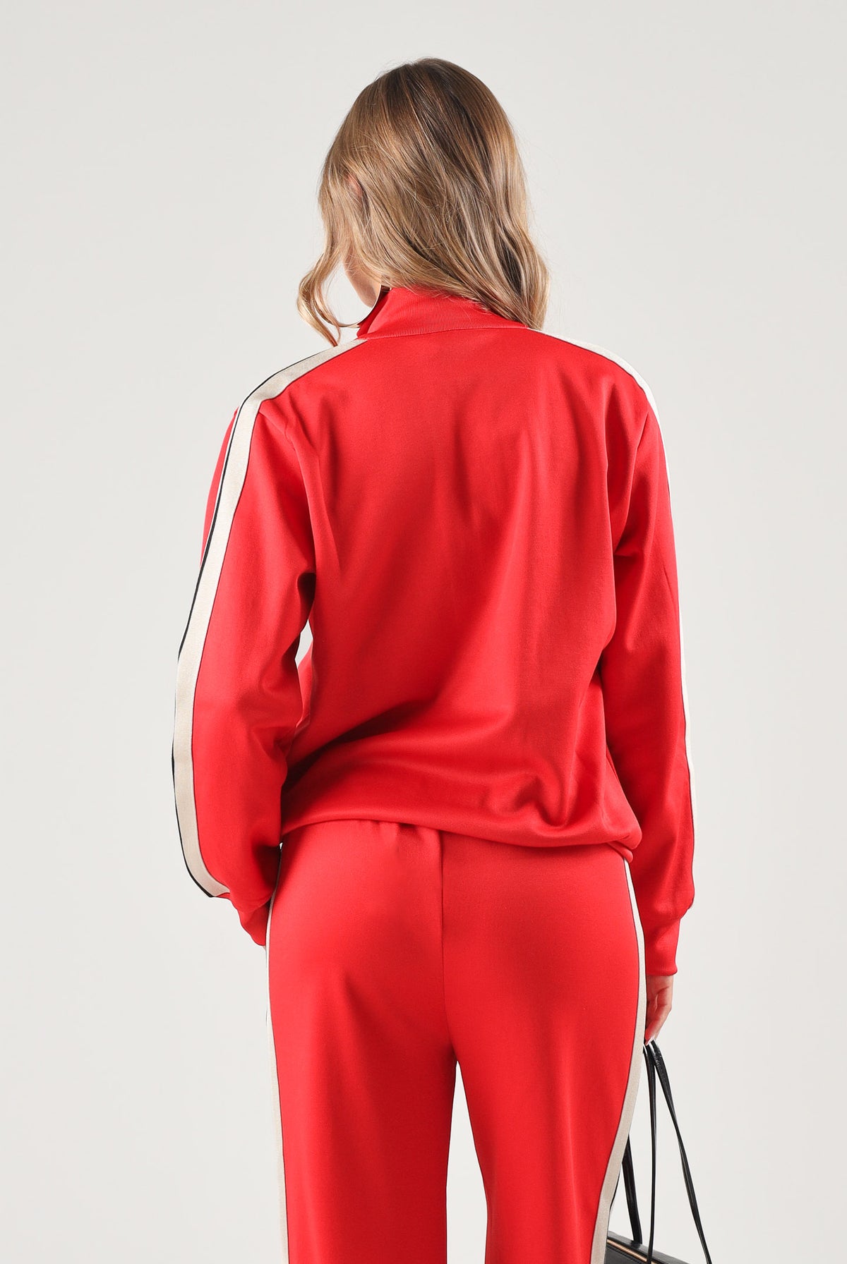 PALM ANGELS Felpa con zip rossa per donna, ragazzi e bambini con<BR/>bande laterali a contrasto lungo le maniche F6PAJBJK028 040 PALM ANGELS