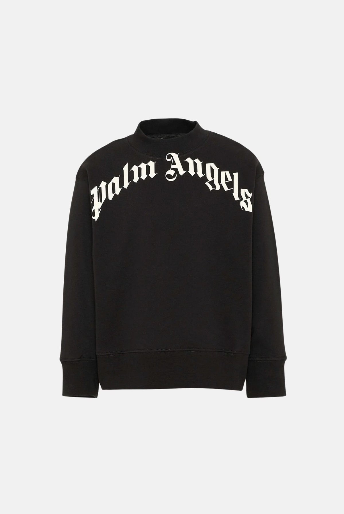 PALM ANGELS Felpa girocollo nera per donna, ragazzi e bambini con logo arcato stampato sulle spalle. F6PAJBSW014 110 PALM ANGELS