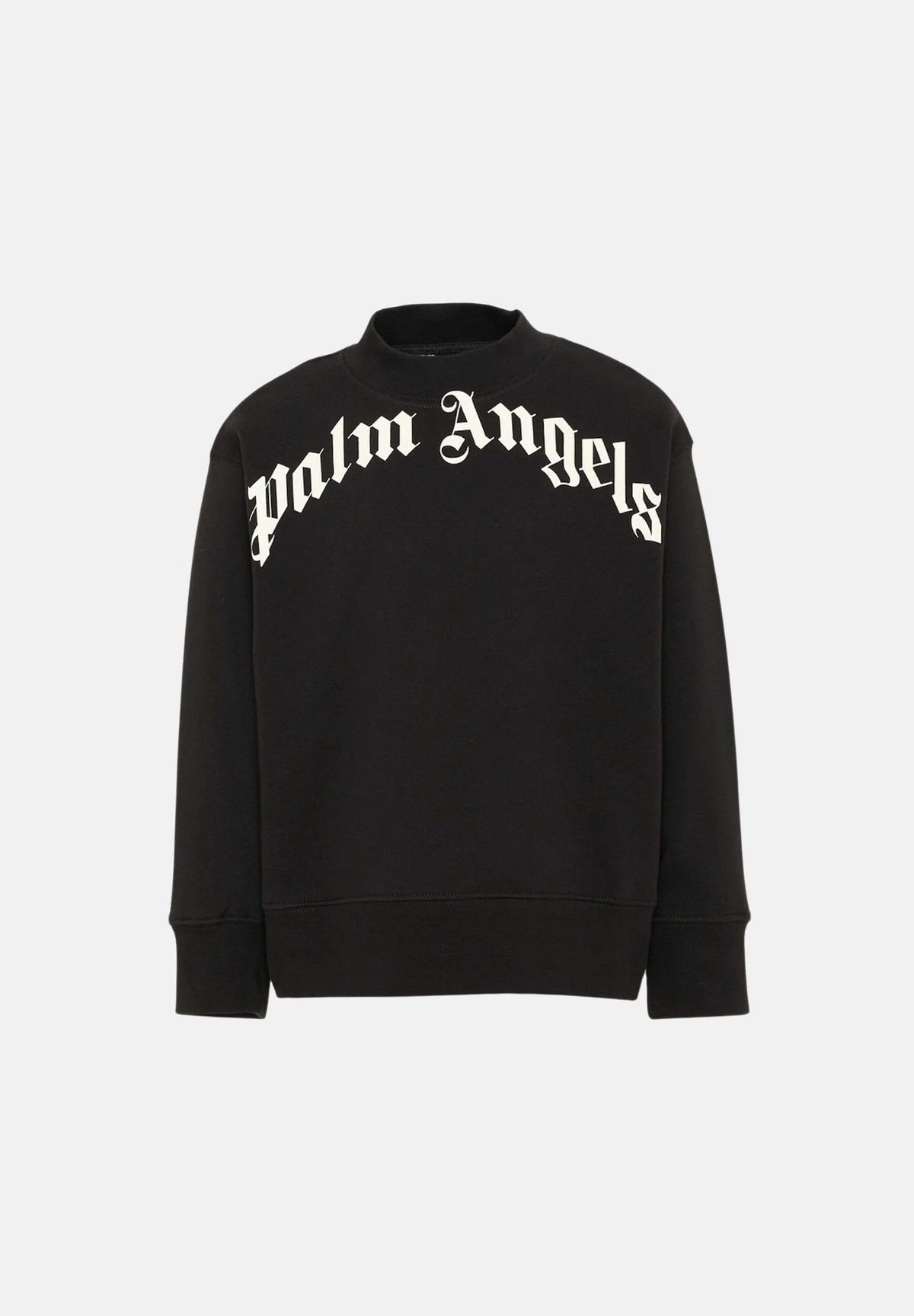 PALM ANGELS Felpa girocollo nera per donna, ragazzi e bambini con logo arcato stampato sulle spalle. F6PAJBSW014 110 PALM ANGELS