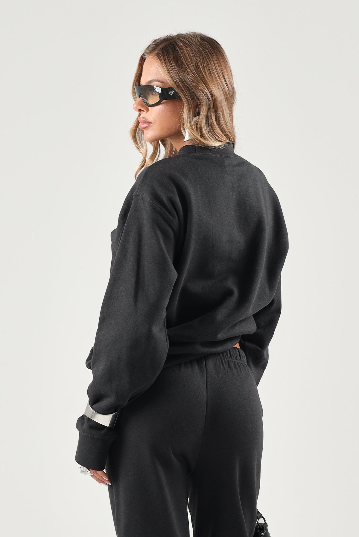 PALM ANGELS Felpa girocollo nera per donna, ragazzi e bambini con logo arcato stampato sulle spalle. F6PAJBSW014 110 PALM ANGELS