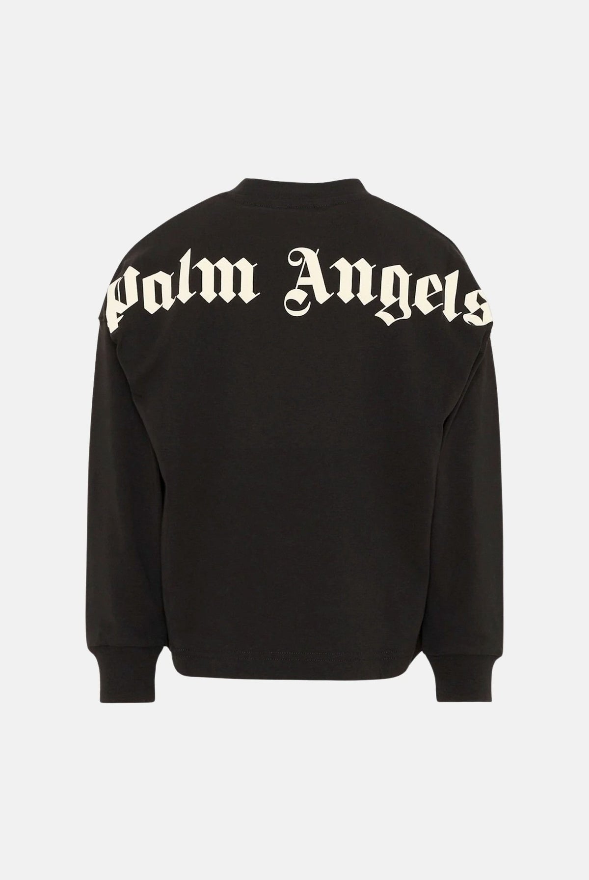 PALM ANGELS T-shirt a manica lunga nera per donna, ragazzi e bambini con logo sul colletto e maxi stampa posteriore. F6PAJBTH013 110 PALM ANGELS
