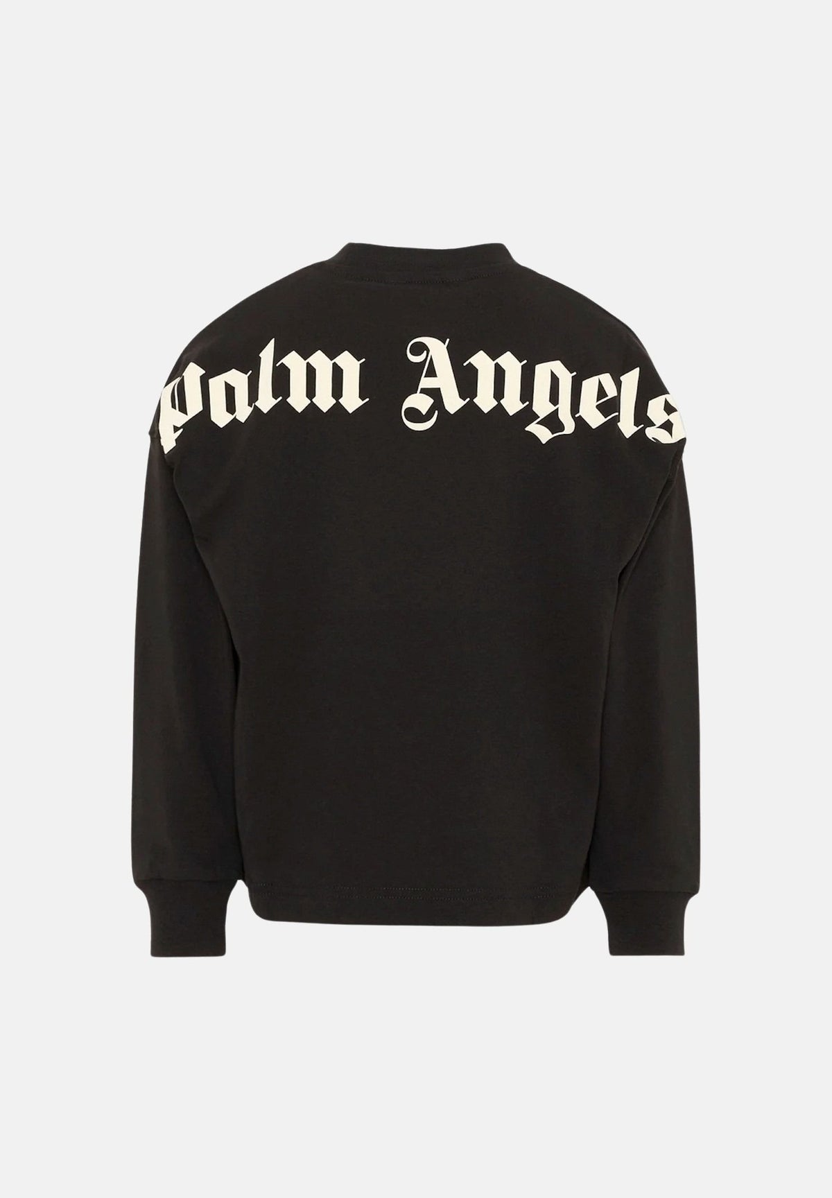 PALM ANGELS T-shirt a manica lunga nera per donna, ragazzi e bambini con logo sul colletto e maxi stampa posteriore. F6PAJBTH013 110 PALM ANGELS
