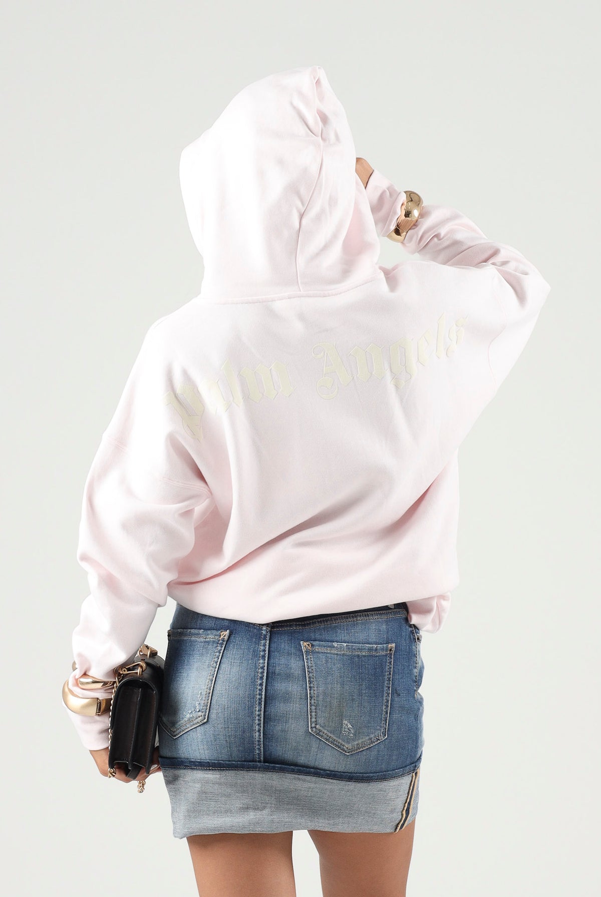 PALM ANGELS Felpa con cappuccio rosa per donna, ragazza e bambina con tasca a marsupio e logo frontale. F6PAJGHS063 042 PALM ANGELS