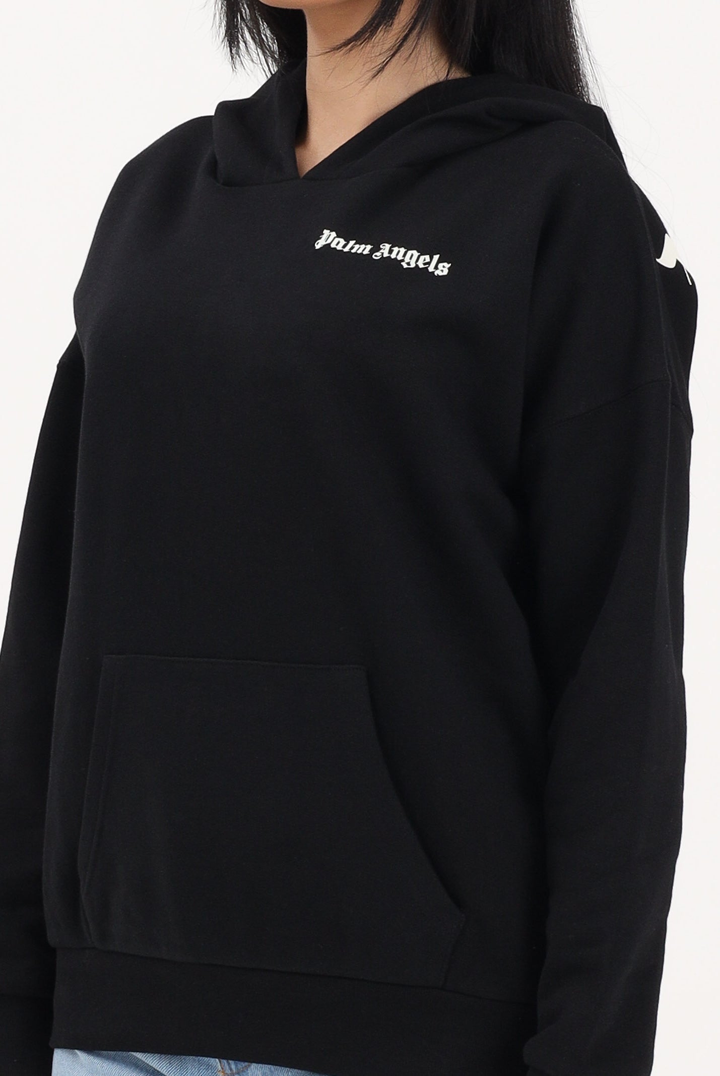 PALM ANGELS Felpa con cappuccio nera per donna, ragazzi e bambini rifinita da stampa logo PBBB011S26FLE001 110 PALM ANGELS