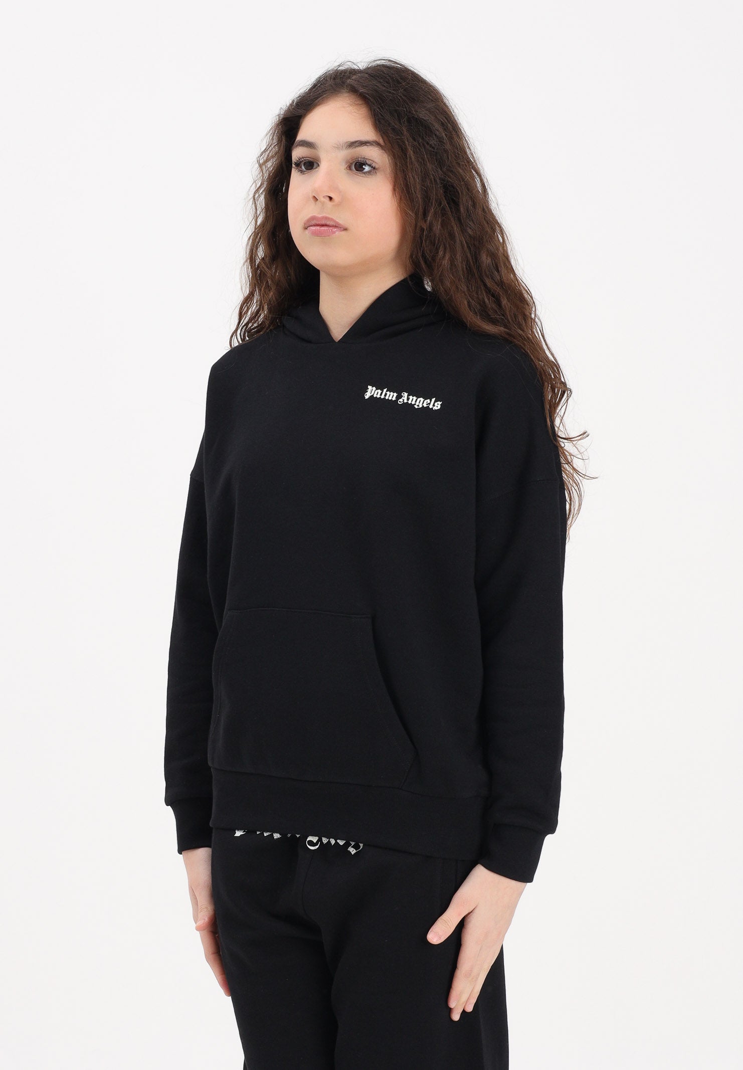 PALM ANGELS Felpa con cappuccio nera per donna, ragazzi e bambini rifinita da stampa logo PBBB011S26FLE001 110 PALM ANGELS