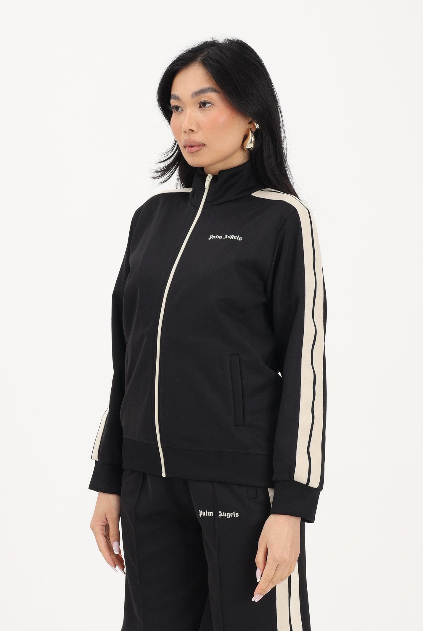 PALM ANGELS Felpa con zip nera per donna, ragazzi e bambini con logo PBBD002S26FAB001 110 PALM ANGELS