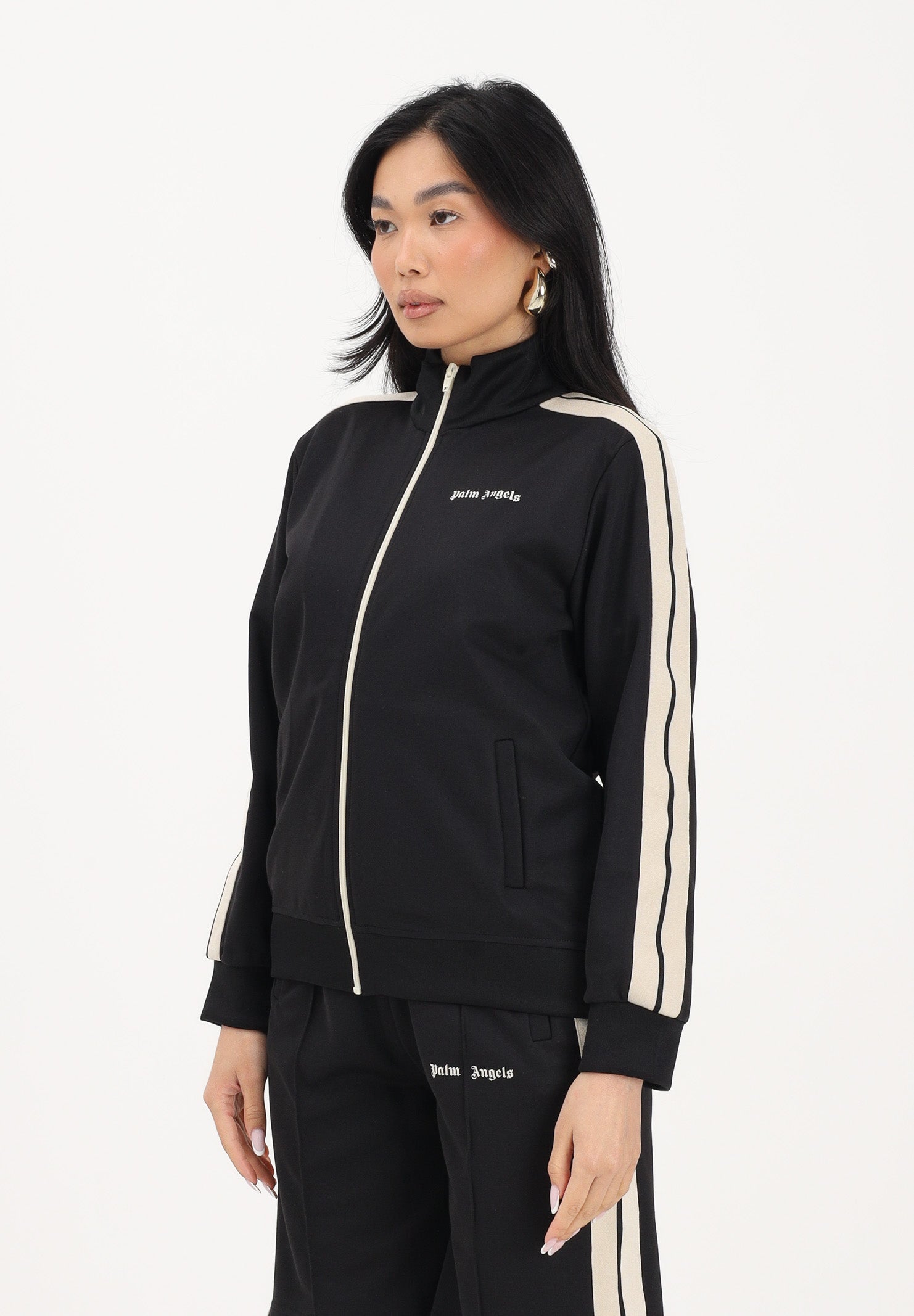PALM ANGELS Felpa con zip nera per donna, ragazzi e bambini con logo PBBD002S26FAB001 110 PALM ANGELS