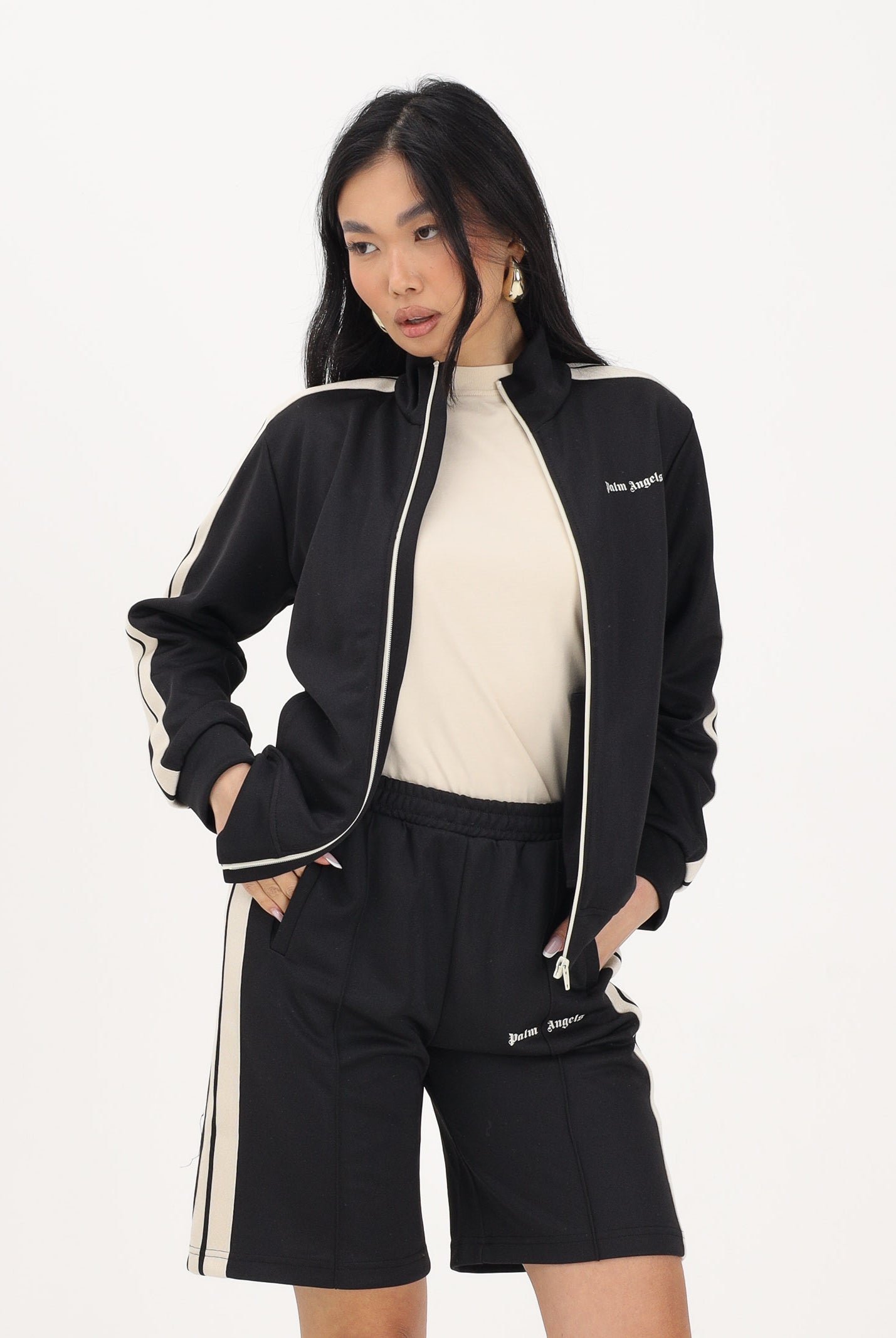 PALM ANGELS Felpa con zip nera per donna, ragazzi e bambini con logo PBBD002S26FAB001 110 PALM ANGELS