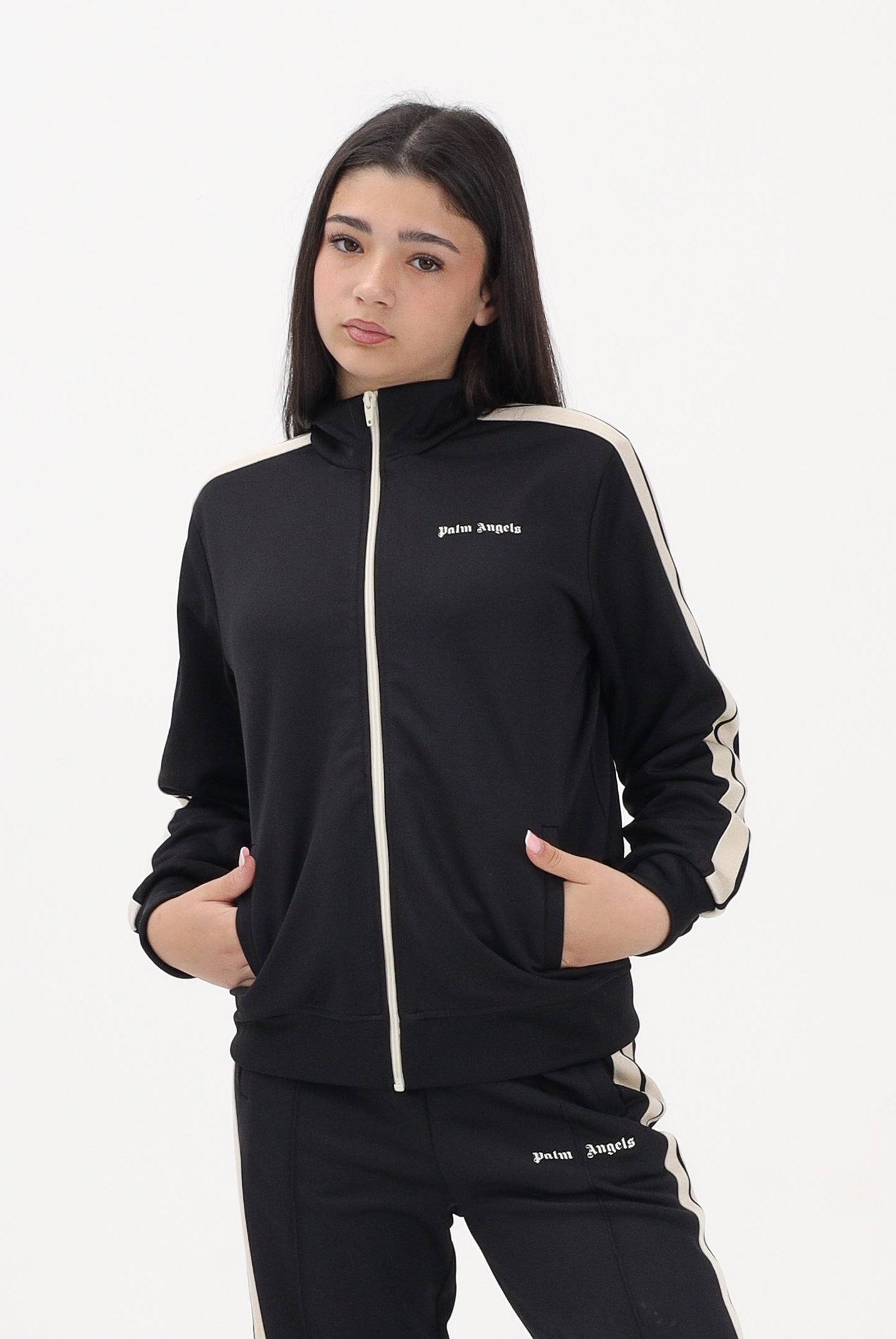 PALM ANGELS Felpa con zip nera per donna, ragazzi e bambini con logo PBBD002S26FAB001 110 PALM ANGELS