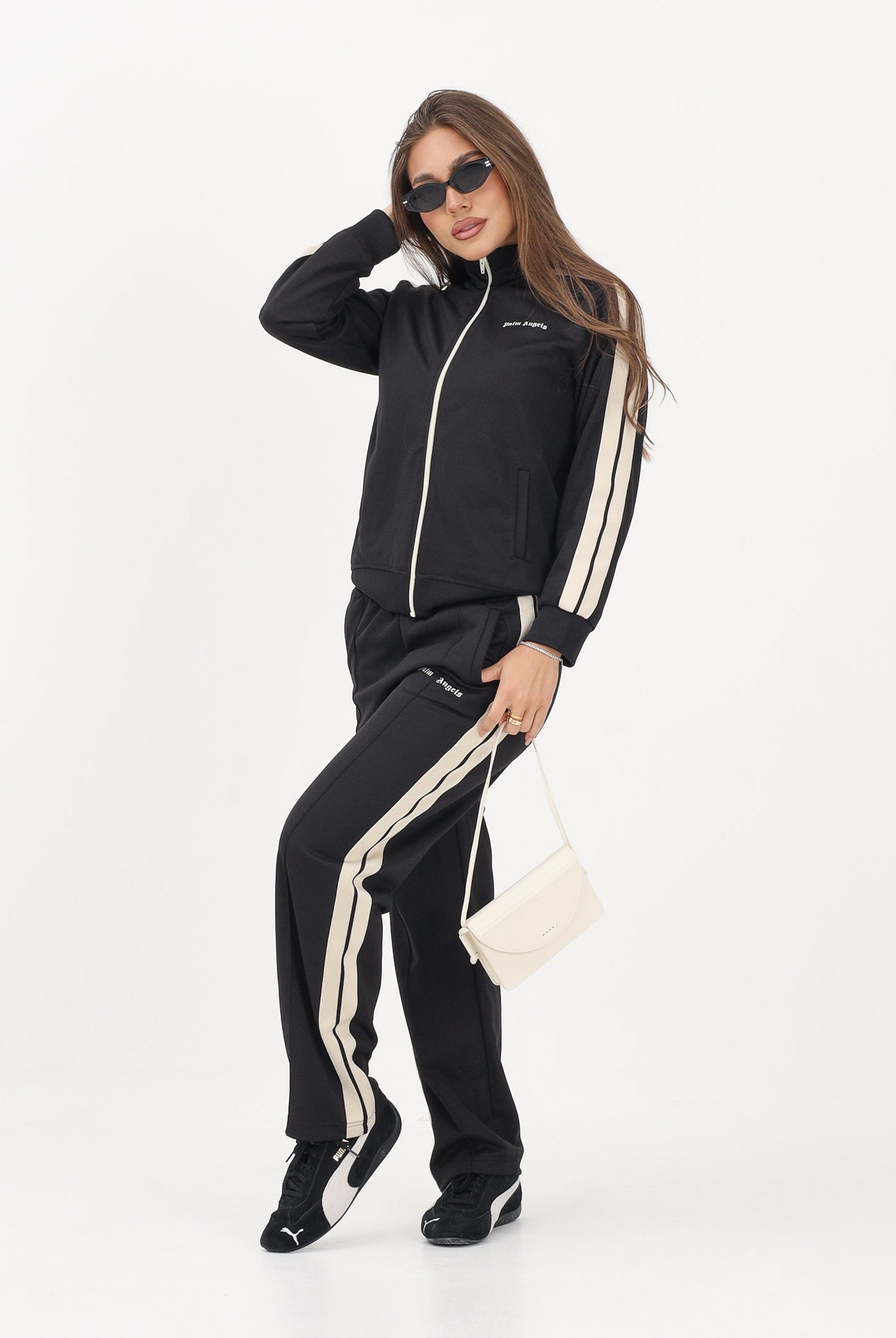 PALM ANGELS Pantalone sportivo nero per donna, ragazzi e bambini con logo PBCJ002S26FAB001 110 PALM ANGELS
