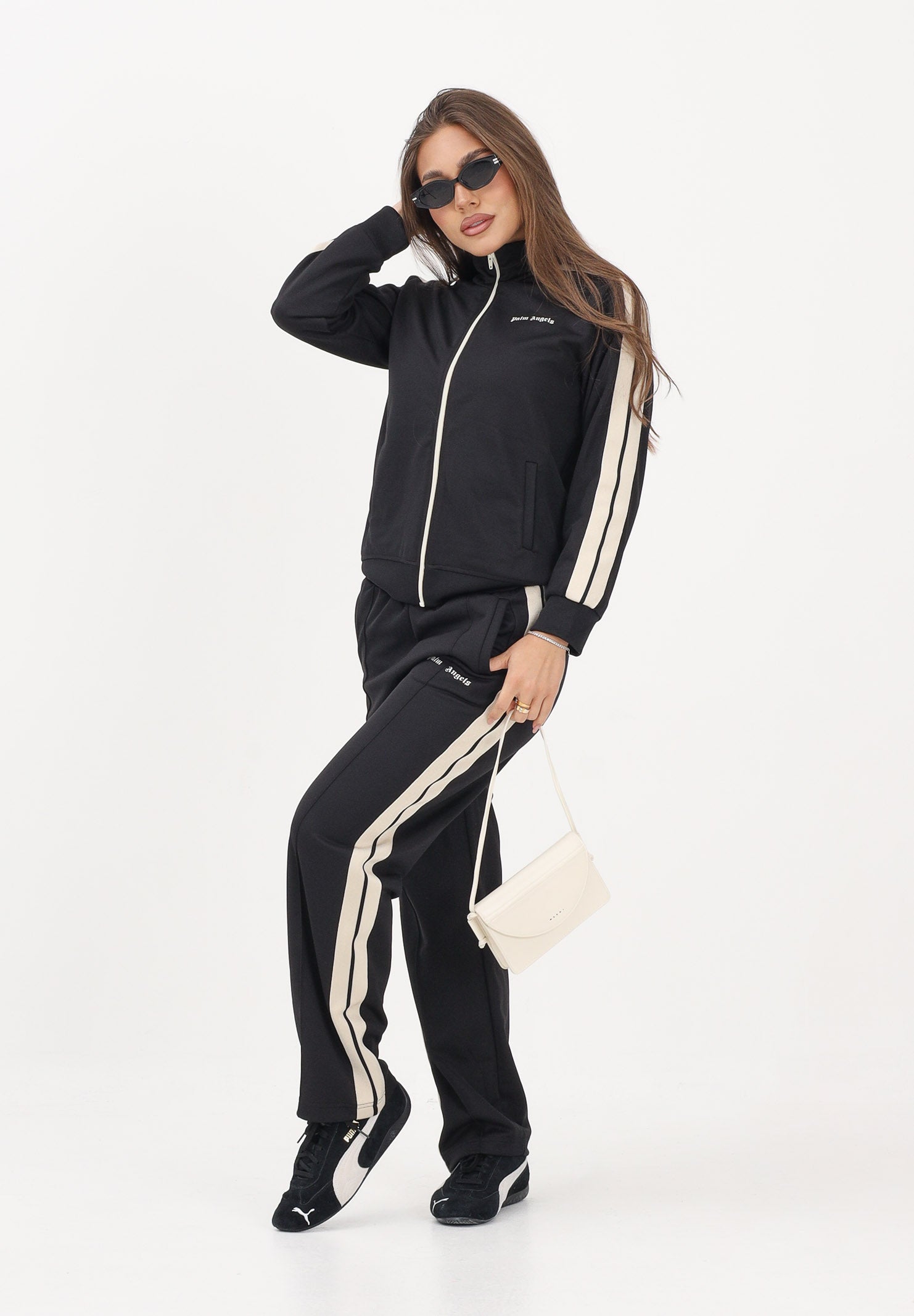 PALM ANGELS Pantalone sportivo nero per donna, ragazzi e bambini con logo PBCJ002S26FAB001 110 PALM ANGELS