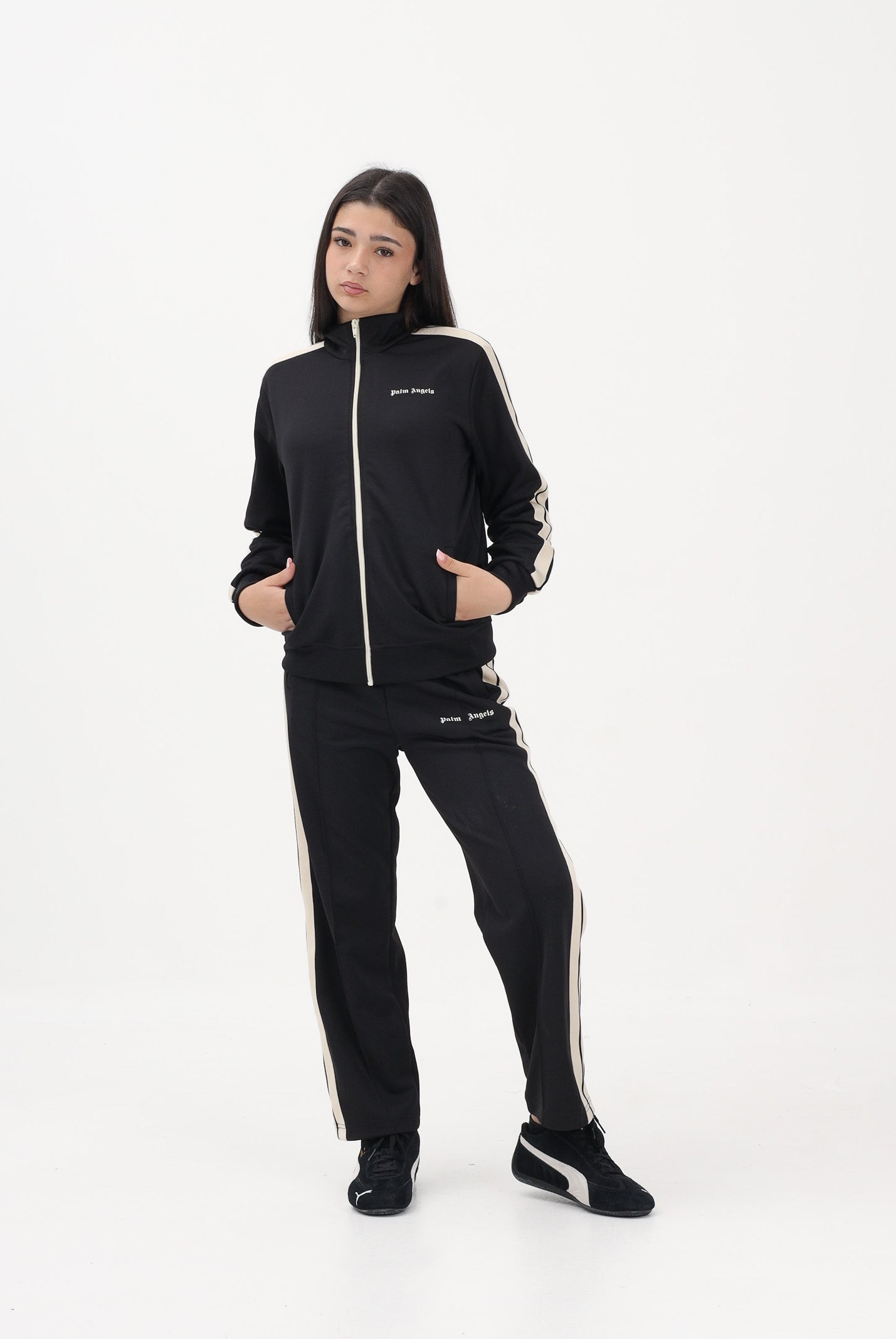 PALM ANGELS Pantalone sportivo nero per donna, ragazzi e bambini con logo PBCJ002S26FAB001 110 PALM ANGELS
