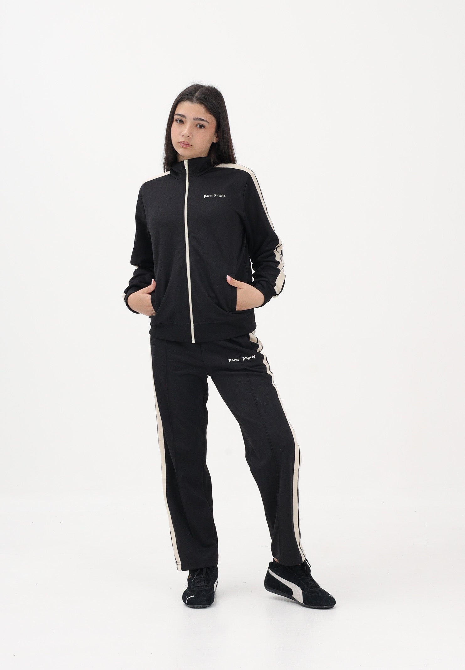 PALM ANGELS Pantalone sportivo nero per donna, ragazzi e bambini con logo PBCJ002S26FAB001 110 PALM ANGELS