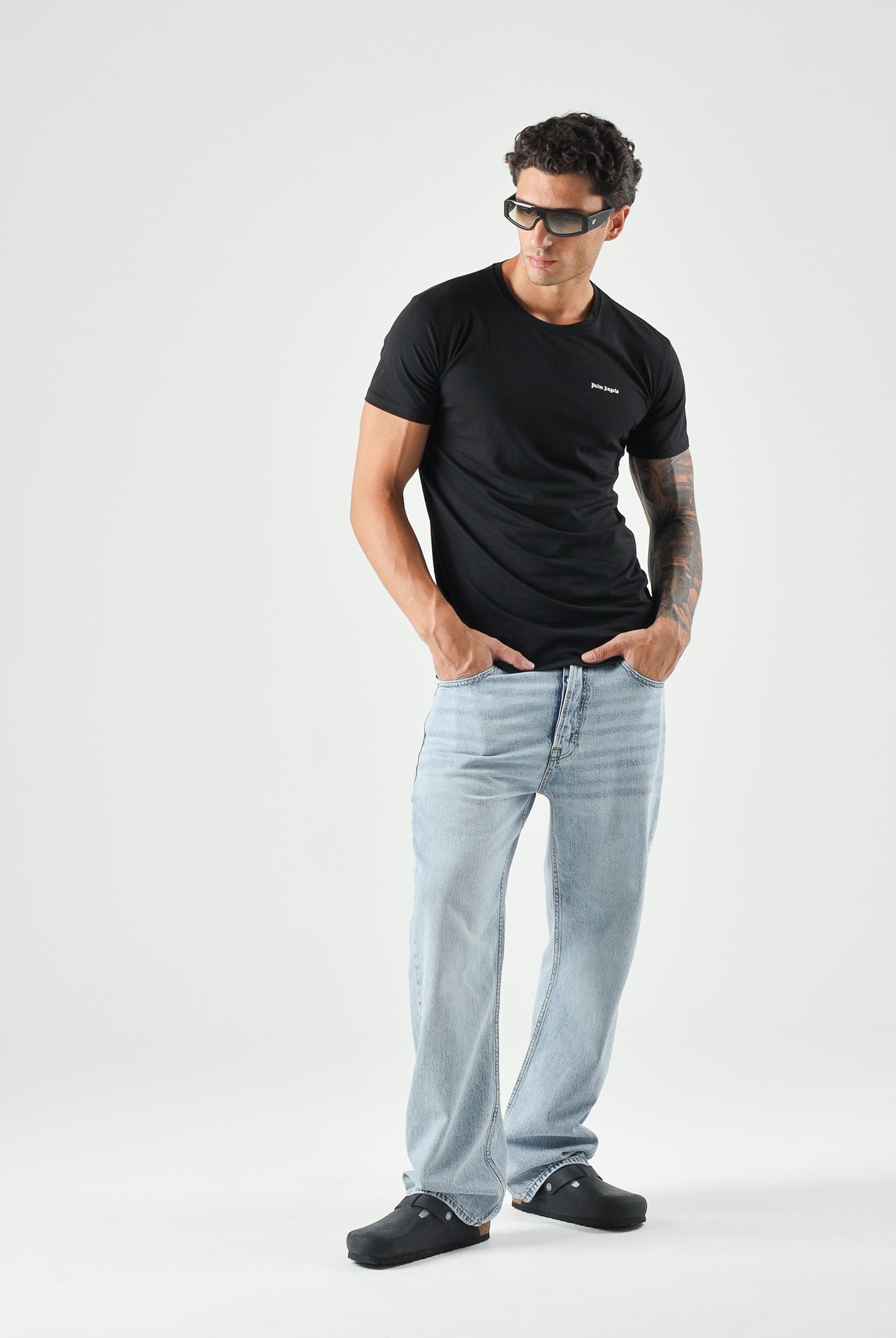 PALM ANGELS T-shirt manica corta black-nero da uomo, con logo minimal sul petto PLA1UMBTS01BI BL PALM ANGELS
