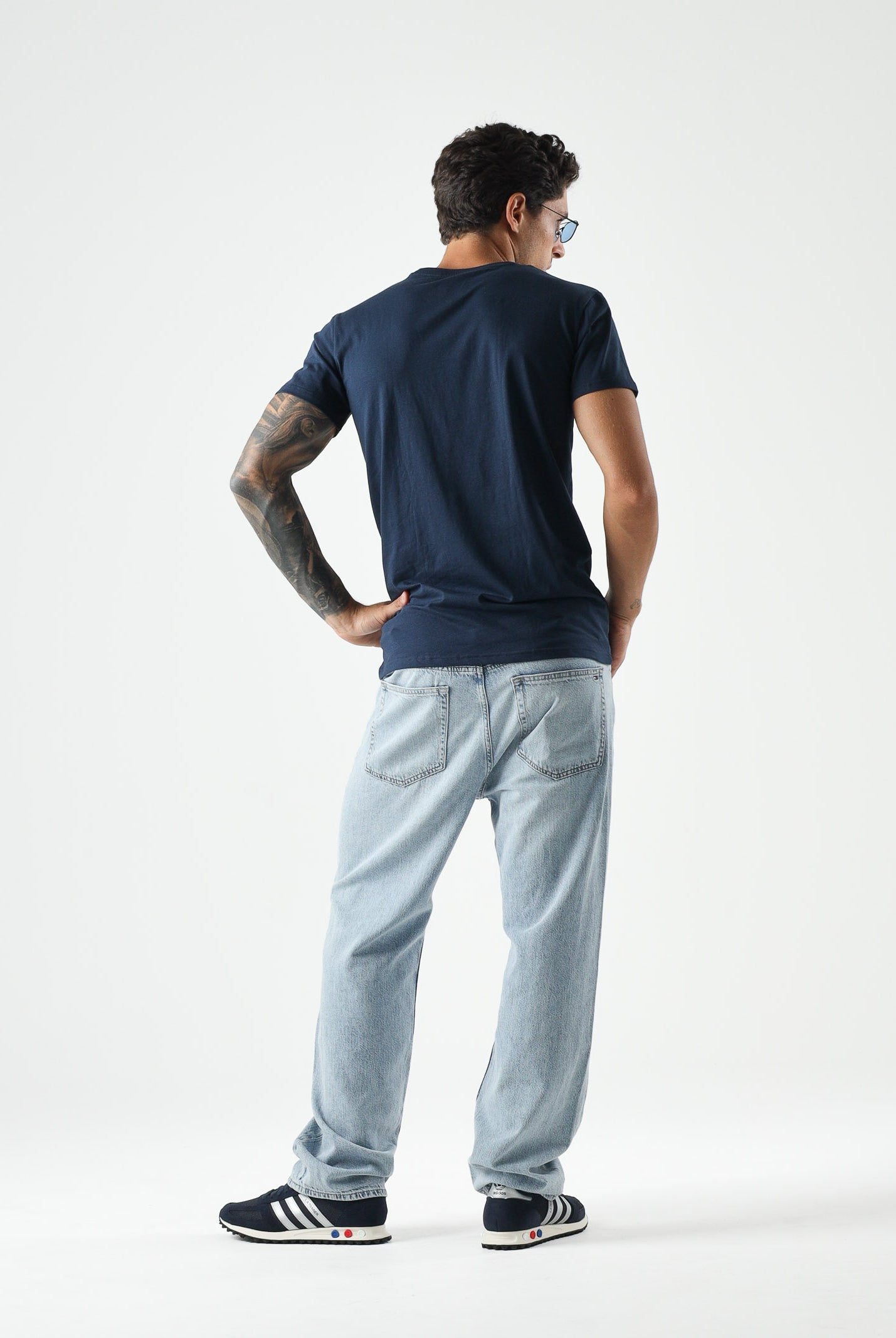 PALM ANGELS T-shirt manica corta navy-blu da uomo, con logo minimal sul petto<BR/> PLA1UMBTS01BI NA PALM ANGELS
